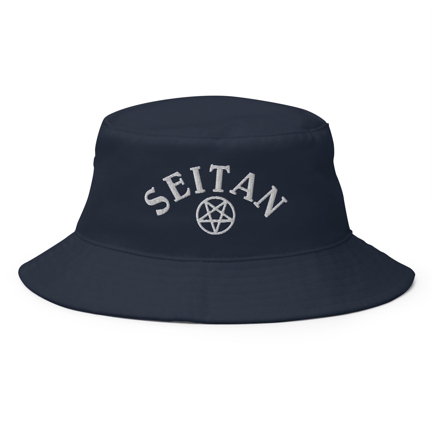 Navy Seitan Hat - Love Seitan? Looking for a funny hat for plant based babes? This Seitan Bucket Hat is just what you need! It's comfortable and comes in a variety of colors with "Seitan", expertly embroidered across the front. The perfect weird hat for foodies of all kinds. Celebrate your favorite foods in our funky foodie clothing and accessories.