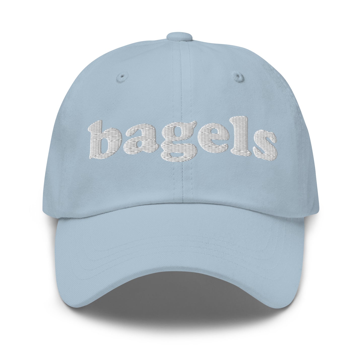 Light Blue Bagels Hat - Our Bagels Hat is comfortable, adjustable and comes in a variety of colors, expertly embroidered just for you. It's a funny dad hat for bagels lovers and foodies alike. Perfect for everyday streetwear or a gift for a bagel enthusiast.