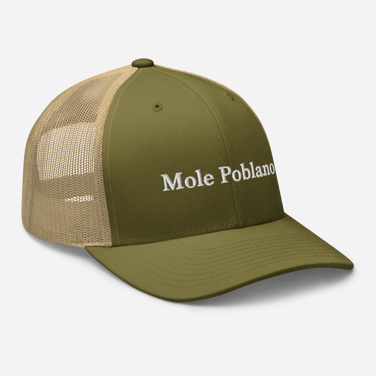 Green and Khaki Mole Poblano Trucker Hat from Nina's Funky Shop by ninanush - Love mole poblano? Looking for a fun foodie gift? This mole poblano hat is comfortable, comes in a variety of colors with a convenient adjustable closure. This embroidered trucker hat celebrates the ancient traditional dish of Mexico, mole poblano. Stand out and eat your favorite foods in our unique foodie apparel.