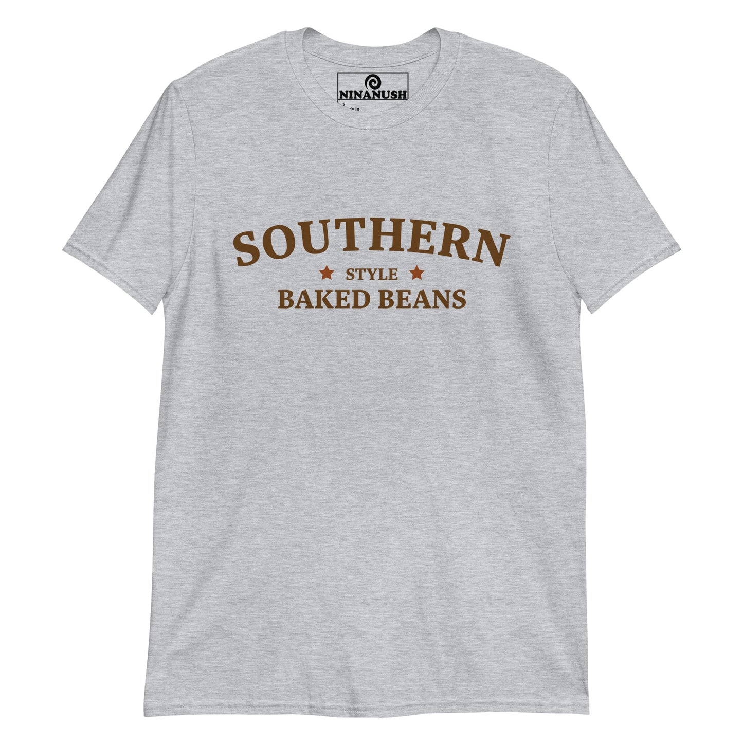 Light gray southern style baked beans t-shirt from Nina's Funky Shop - A funny baked beans t-shirt that's unique and made just for you. π Eat your favorite baked beans in this quirky t-shirt for southern baked bean lovers and foodies of all kinds. Add a little personality to your style in this baked bean enthusiast t-shirt or give it as a funny gift for a fellow bean aficionado.