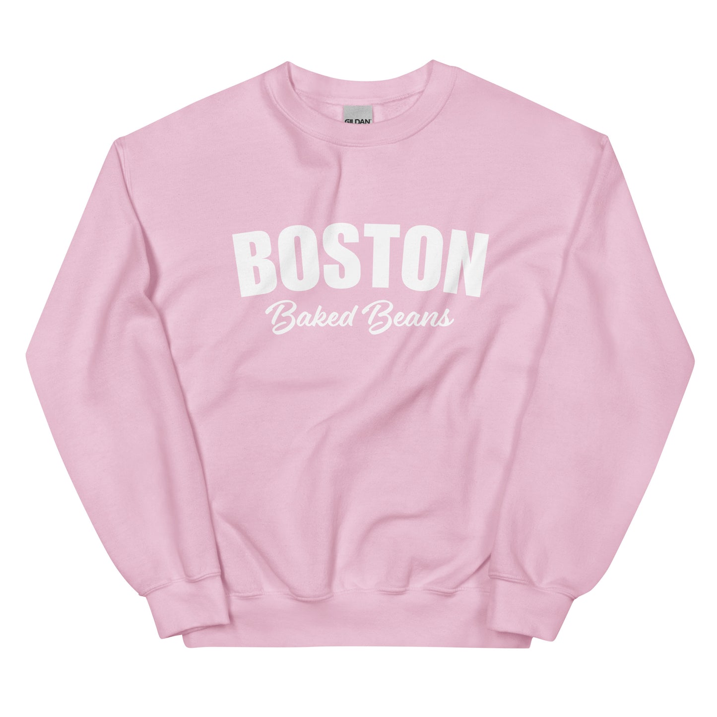 Light Pink Boston Baked Beans Sweatshirt from Nina's Funky Shop by ninanush - Fan of Boston Baked Beans? Need a fun gift for a New Englander? Introducing our Boston Baked Beans Sweatshirt! It's a funny foodie sweatshirt for Baked Beans. This unisex, varsity sweatshirt comes in a variety of colors with the words "Boston Baked Beans" on the front. Eat baked beans in style in this foodie sweatshirt.