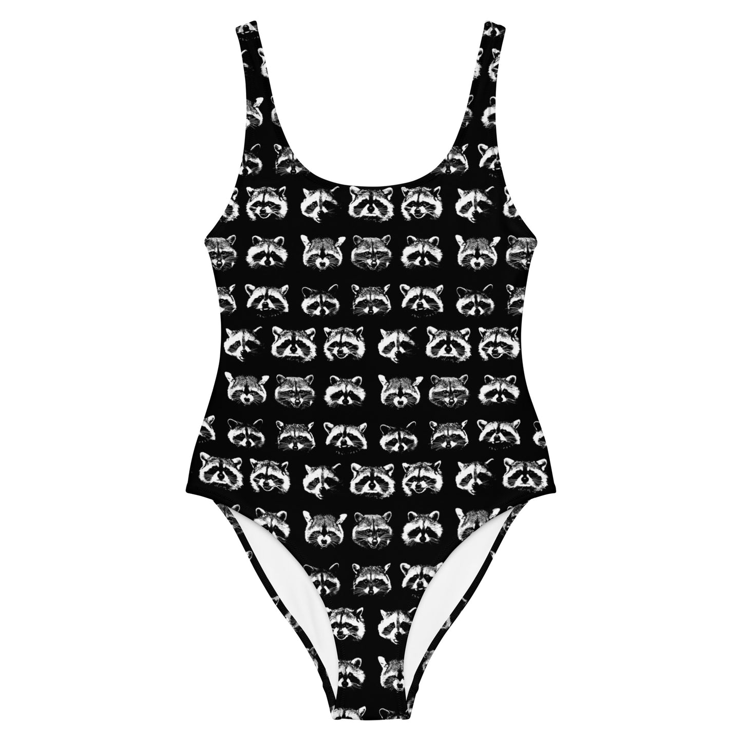 Black And White Raccoon Faces One-Piece Swimsuit