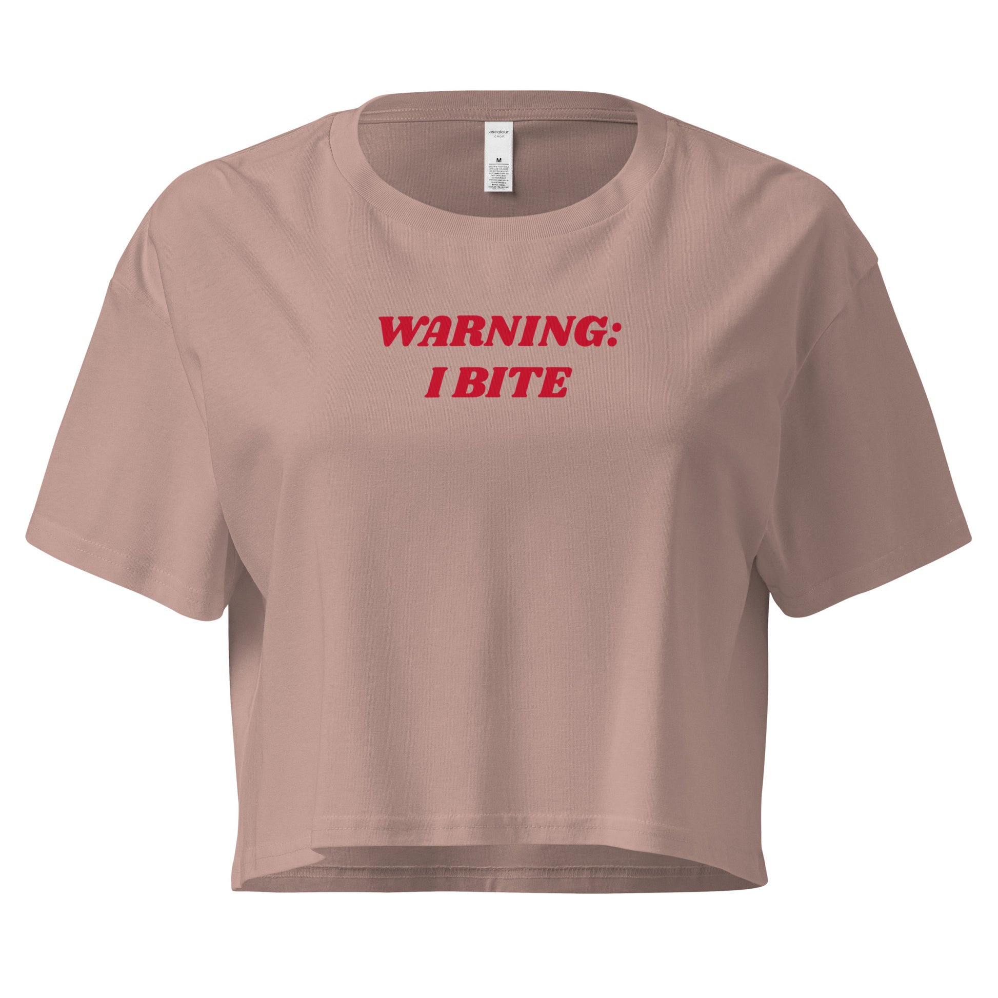 Brown Warning: I Bite Crop Tee