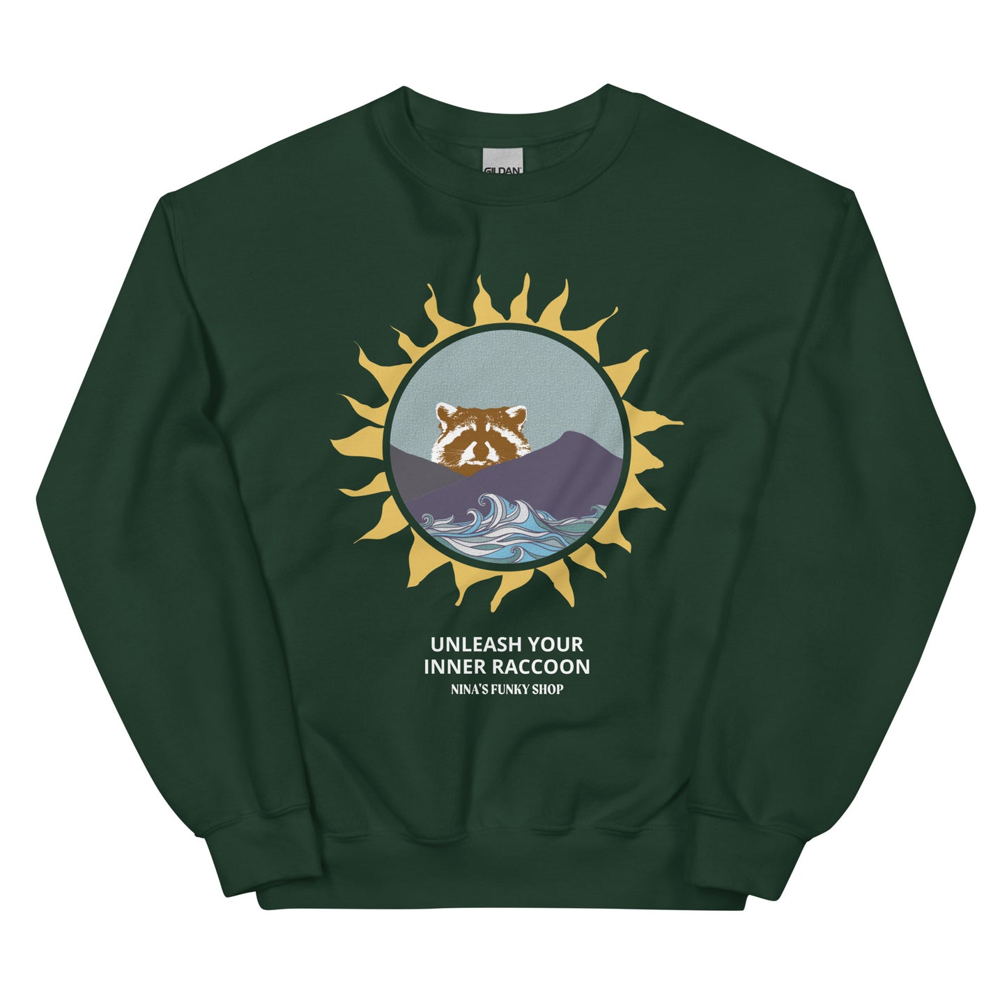 Dark Green Raccoon Mountain Sweatshirt - Unleash Your Inner Raccoon