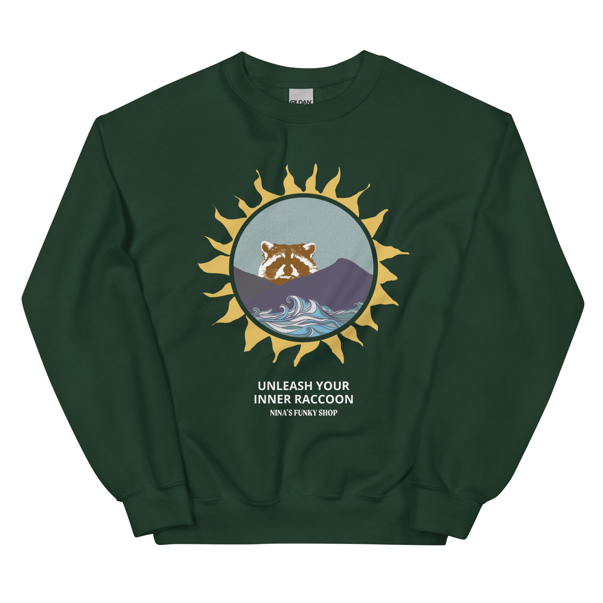 Dark Green Raccoon Mountain Sweatshirt - Unleash Your Inner Raccoon