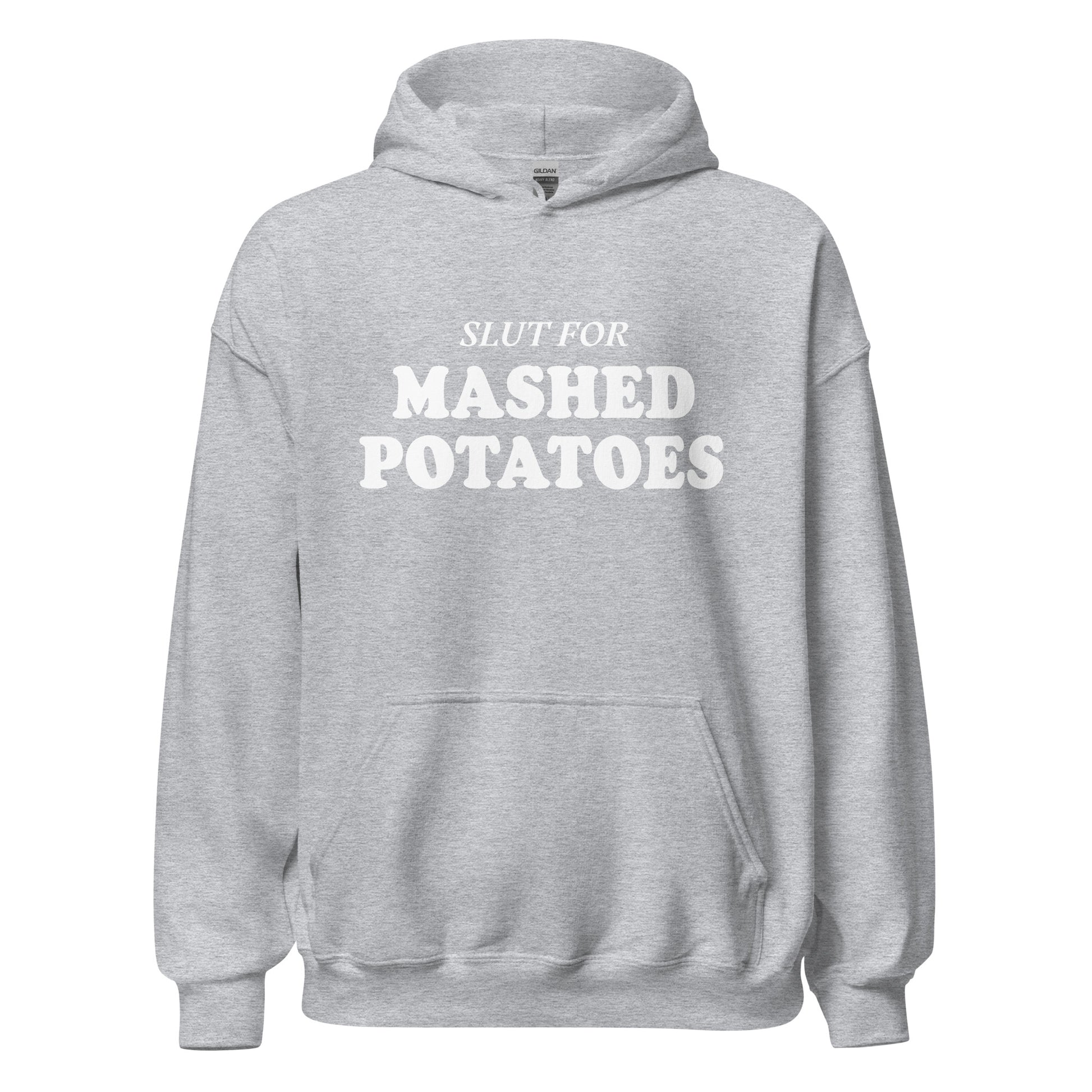 Light Gray Slut For Mashed Potatoes Hoodie - Are you a mashed potato enthusiast? Looking for a gift for a friend? Our Slut For Mashed Potatoes Hoodie is soft, cozy and made just for you! This funny hoodie is perfect for mashed potato lovers and foodies of all kinds.