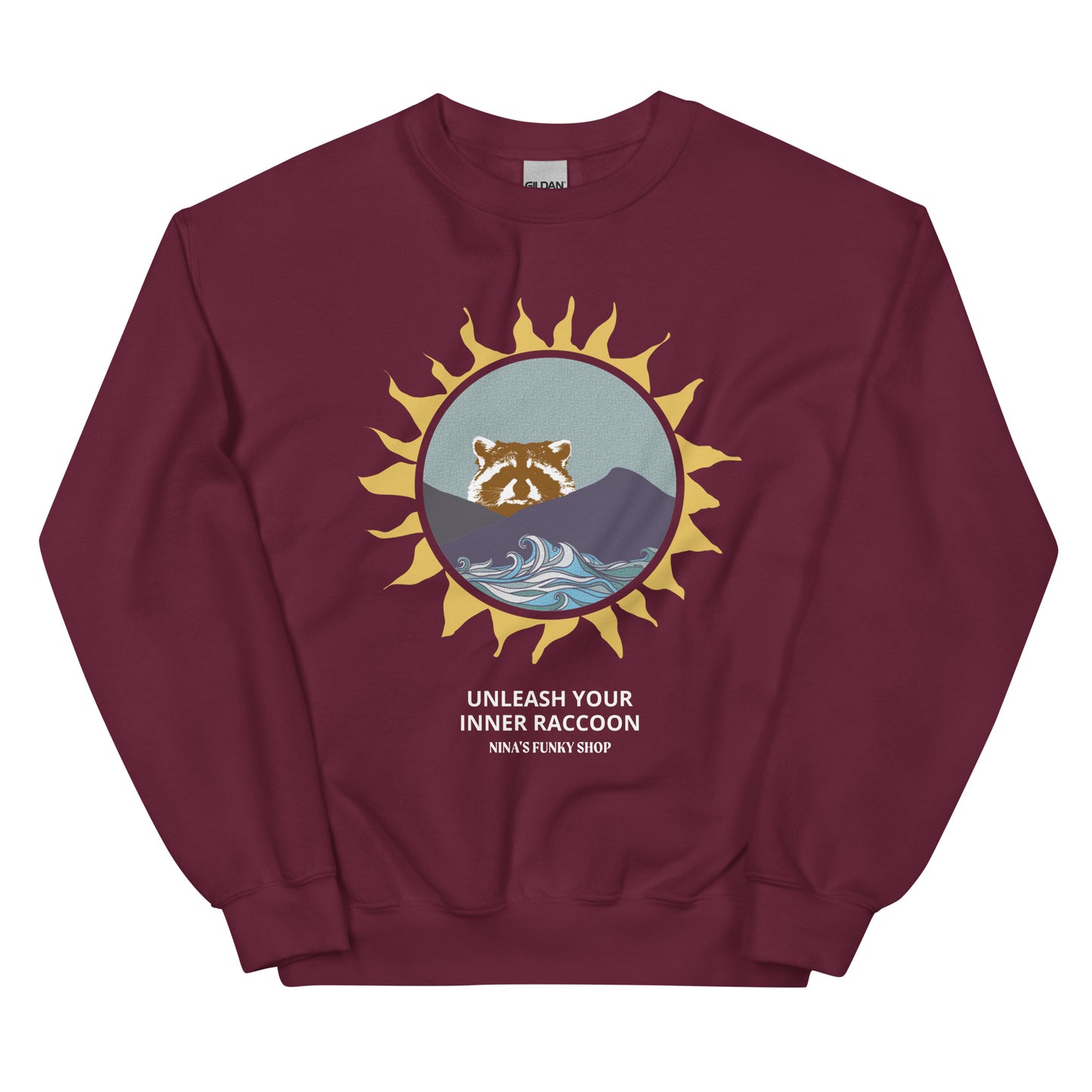 Maroon Raccoon Mountain Sweatshirt - Unleash Your Inner Raccoon