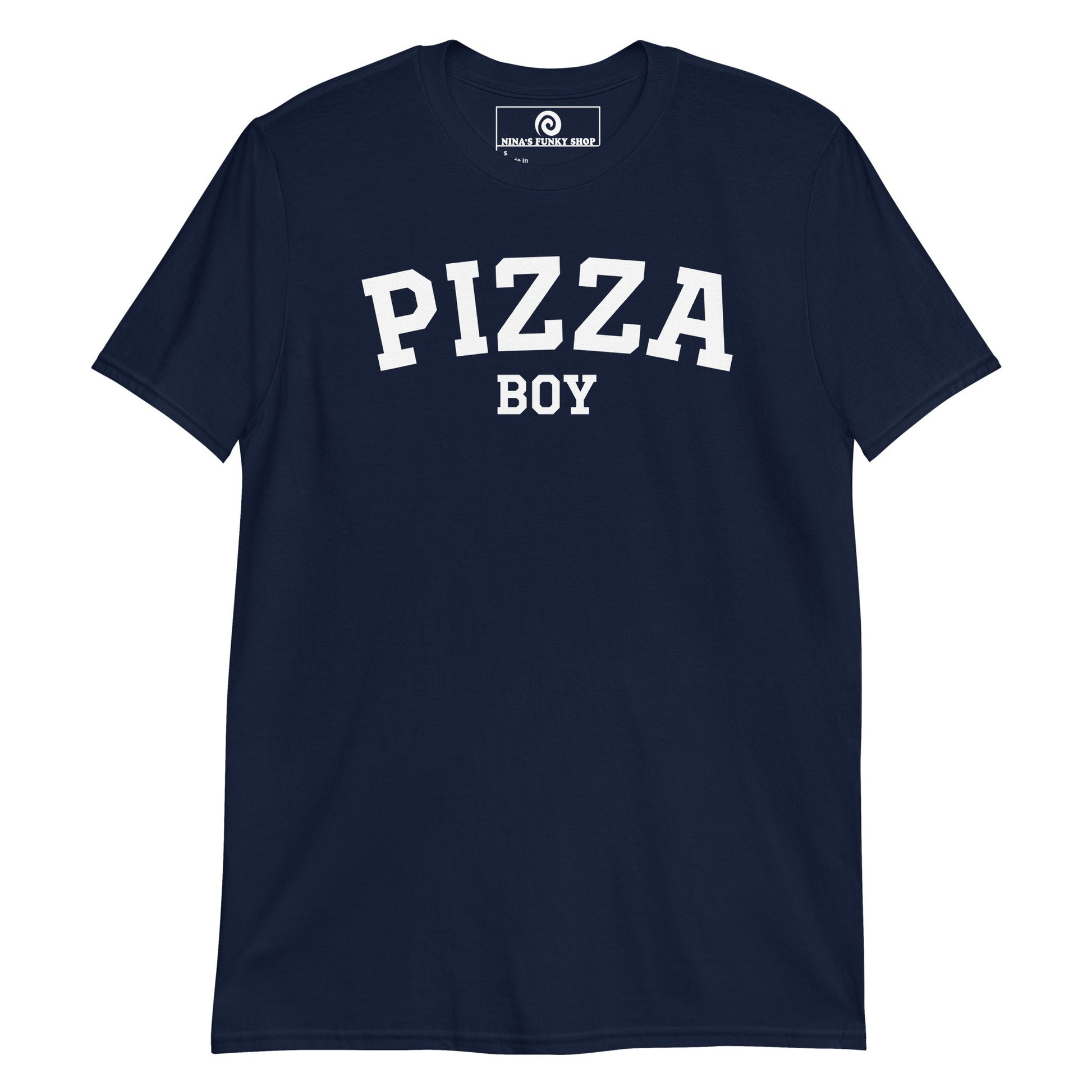 Navy Pizza Boy T-Shirt - Varsity White
