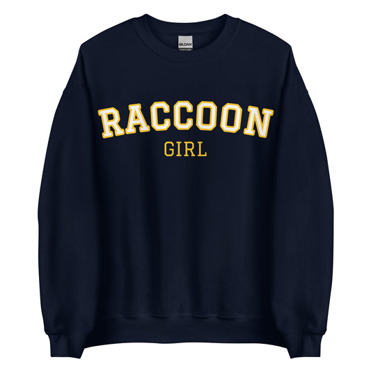 Navy Raccoon Girl Sweatshirt - Varsity Style