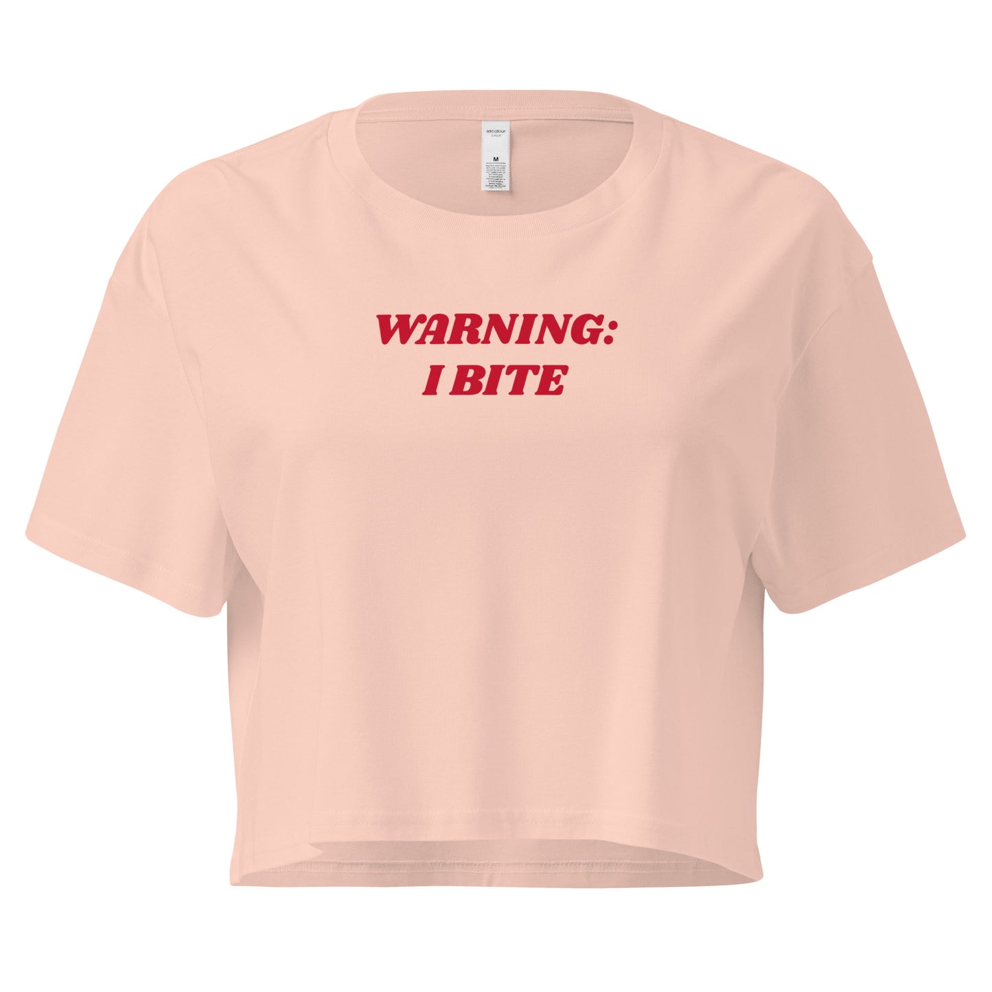 Pale Pink Warning: I Bite Crop Tee