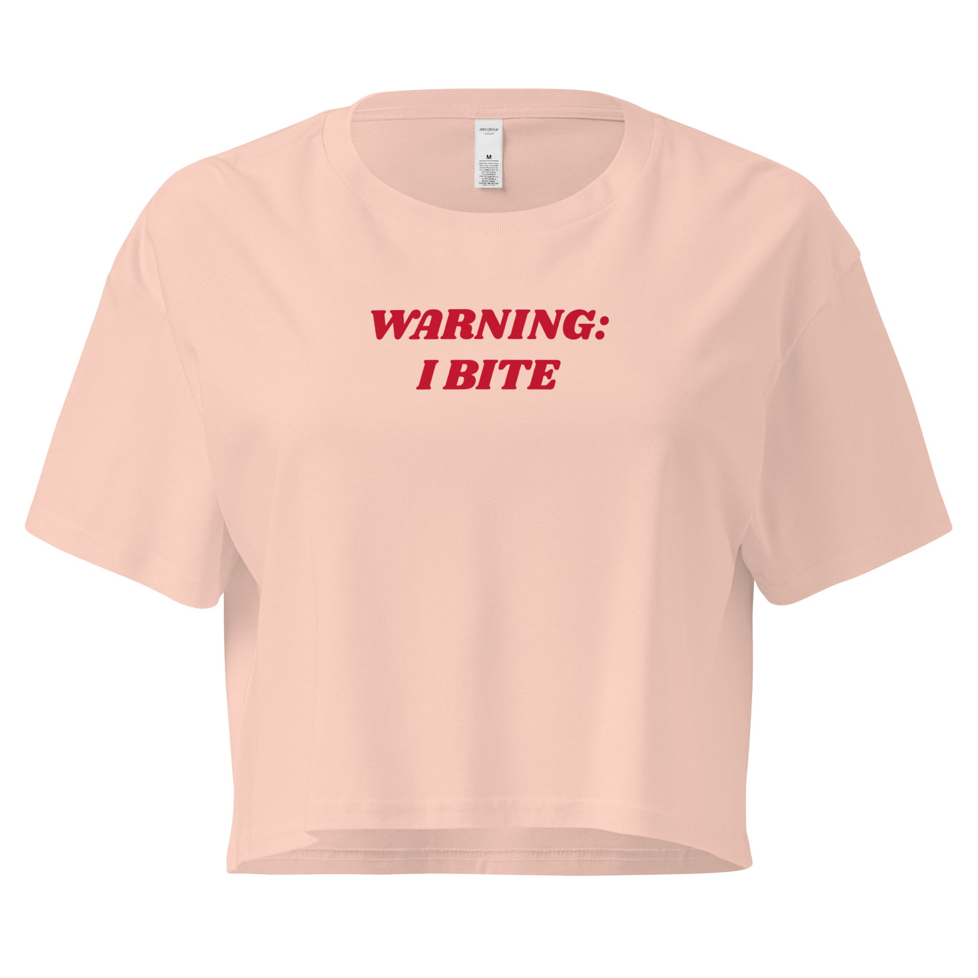 Pale Pink Warning: I Bite Crop Tee