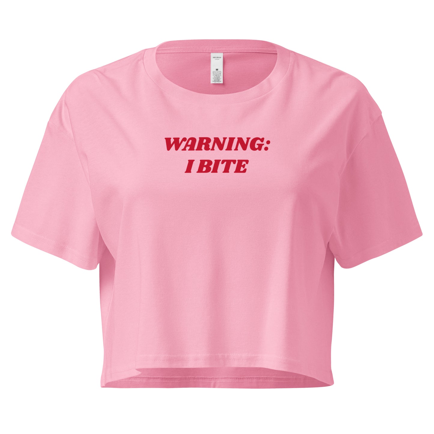 Pink Warning: I Bite Crop Tee