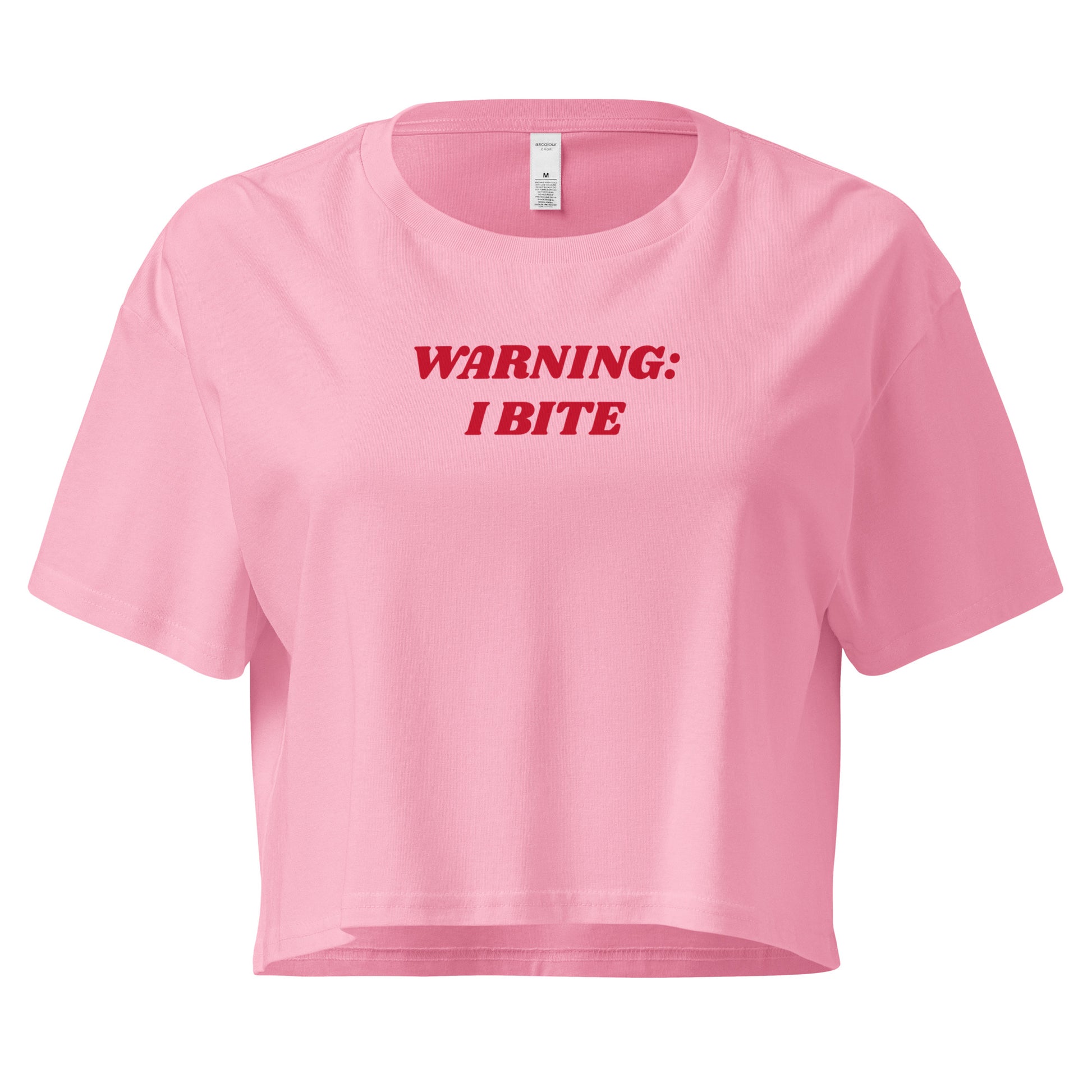 Pink Warning: I Bite Crop Tee