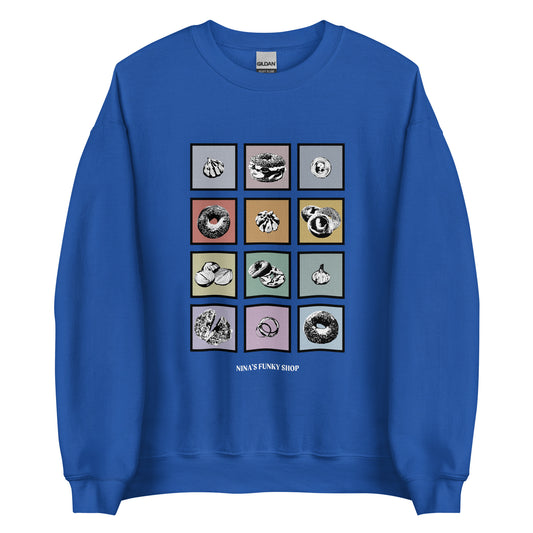 Royal Blue Colorful Bagels Onions and Garlic Sweatshirt