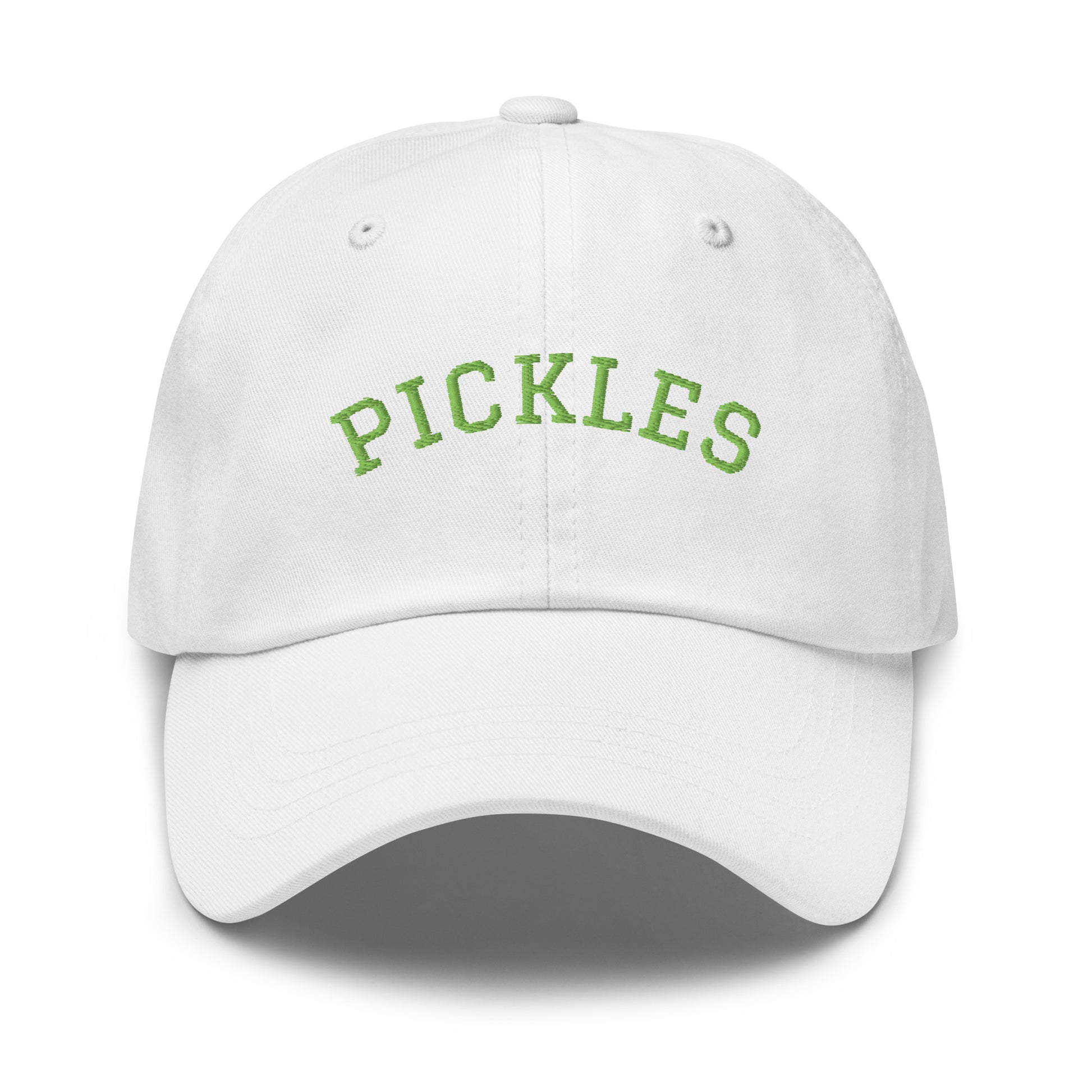 White Varsity Style Pickles Dad Hat