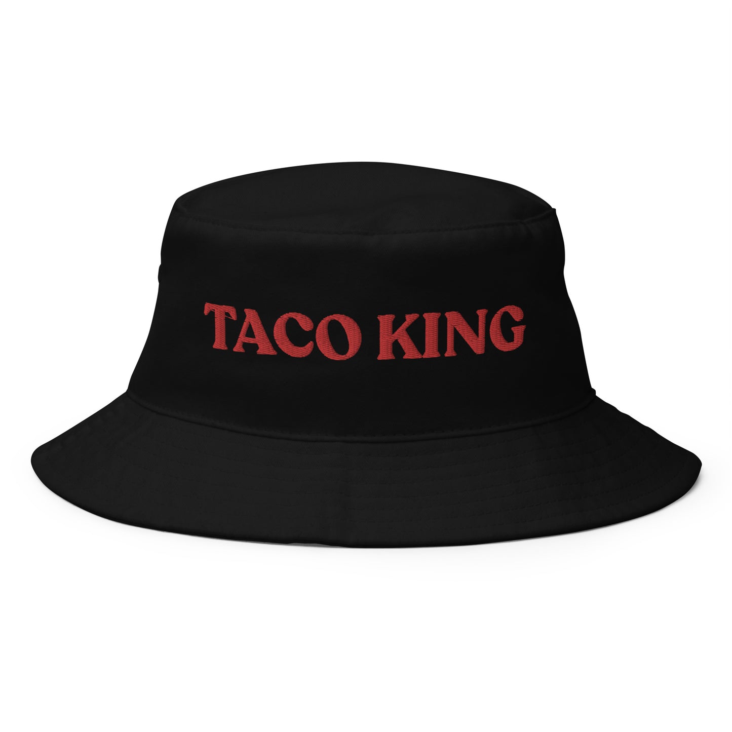 Black Taco King Bucket Hat - Our Taco King Bucket Hat is comfortable and made of 100% cotton. It's a funny food hat that's sure to turn heads and have people asking you where to get the best tacos. Eat your favorite foods in this taco hat or give it as a gift for a taco lover. Celebrate your favorite foods in our funky foodie clothing and accessories.