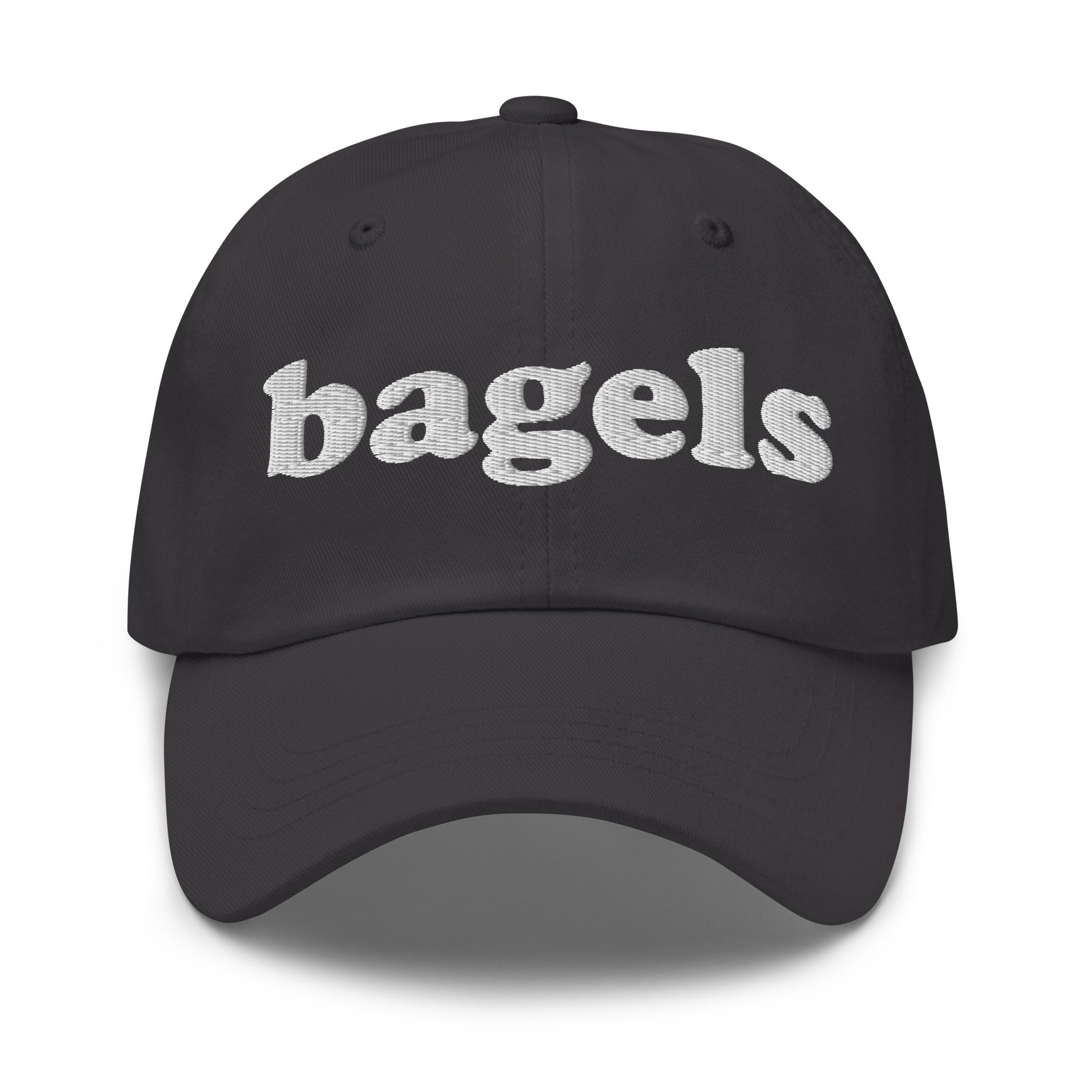 Dark Gray Bagels Hat - Our Bagels Hat is comfortable, adjustable and comes in a variety of colors, expertly embroidered just for you. It's a funny dad hat for bagels lovers and foodies alike. Perfect for everyday streetwear or a gift for a bagel enthusiast. 
