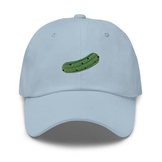 Blue Pickle hat - Love pickles? Looking for a funny gift for a pickle friend? This embroidered pickle hat is made of comfortable cotton with an adjustable closure and a green pickle the front. Make a statement and eat your favorite pickles in this funny foodie accessory.