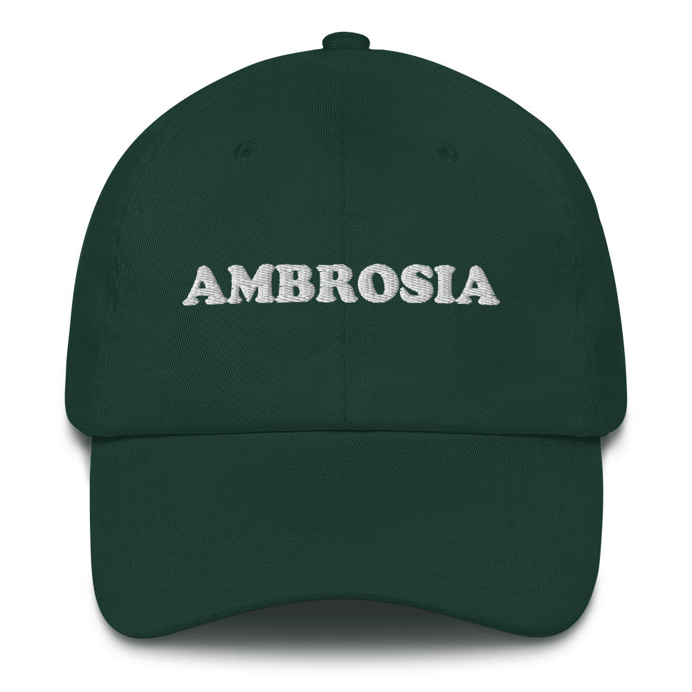 Random green dad hat - Show your love of ambrosia in this random ambrosia dad hat. It's a weird dad hat for foodies and ambrosia enthusiasts. The embroidered, unique dad hat is comfortable and made just for you. Celebrate your favorite foods and make a statement and wear this dad hat everyday or give it as a funny gift for foodies. 