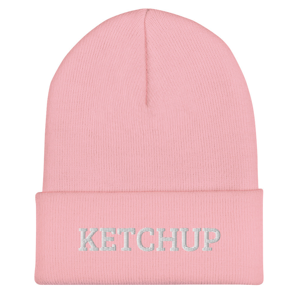Light Pink Ketchup Beanie from Nina's Funky Shop by ninanush - Do you love ketchup? Looking for a funny gift for a ketchup addict? Our Ketchup Beanie is warm, cozy and the perfect weird hat for ketchup enthusiasts of all kinds. This funny foodie beanie is snug, formfitting, and comes in a variety of bright colors, each expertly embroidered with the words "Ketchup".