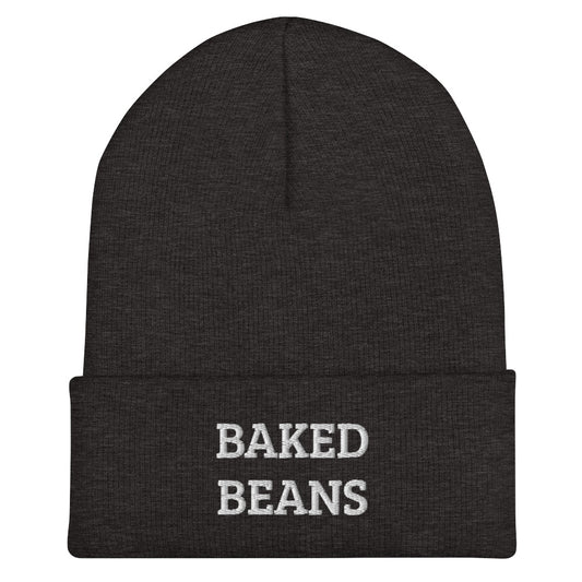 Gray baked beans beanie from Nina's Funky Shop by ninanush - Do you love baked beans? Looking for a unique funny gift? Our Baked Beans Beanie is the perfect funky hat for baked bean enthusiasts of all kinds. This funny foodie beanie comes in a variety of colors, each expertly embroidered with the words "Baked beans". A unique accessory for bean lovers, designed by Nina.