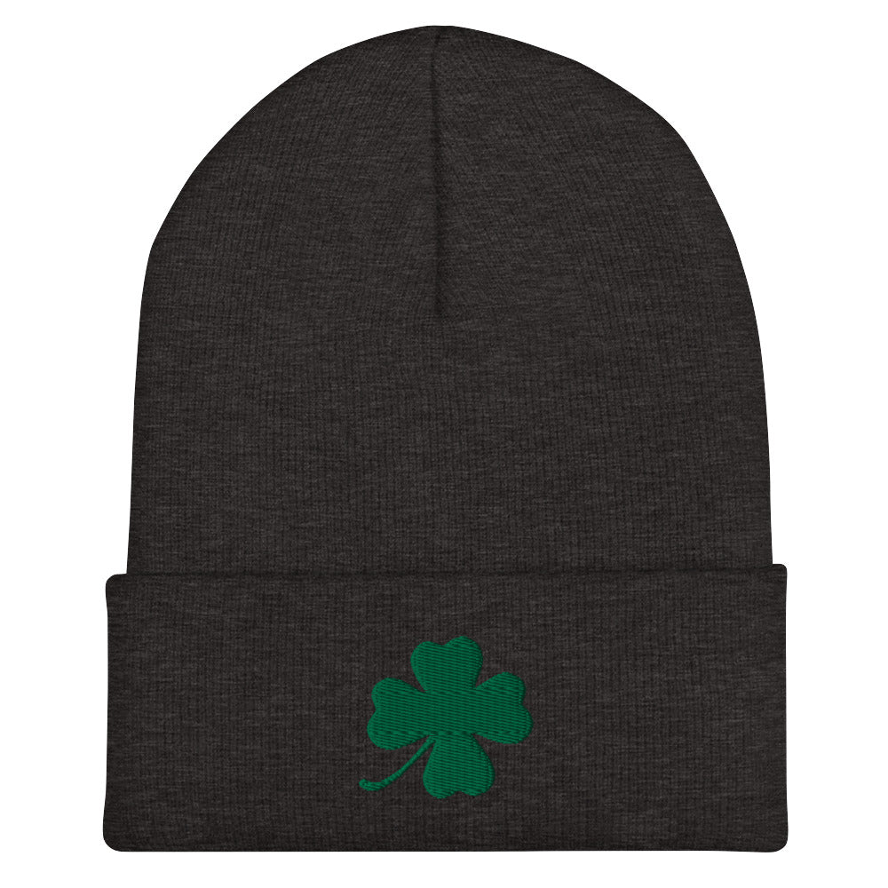 Dark Gray four leaf clover hat - Our Four Leaf Clover Beanie is warm, cozy and just what you need. It comes in a variety of colors with a green four leaf clover, expertly embroidered on the front. Designed by Nina and made just for you! Looking for something personalized? A different embroidery color? Shoot us an email!