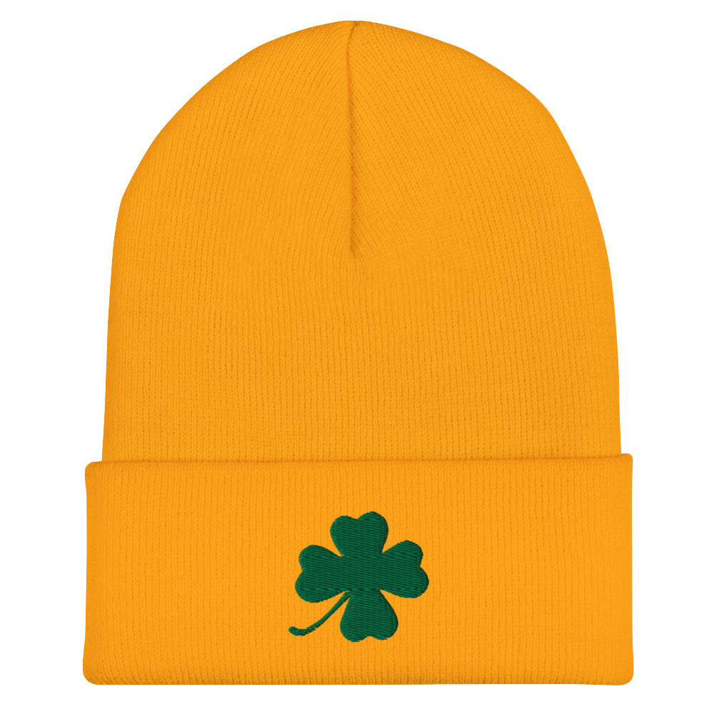 Yellow four leaf clover hat - Our Four Leaf Clover Beanie is warm, cozy and just what you need. It comes in a variety of colors with a green four leaf clover, expertly embroidered on the front. Designed by Nina and made just for you! Looking for something personalized? A different embroidery color? Shoot us an email!