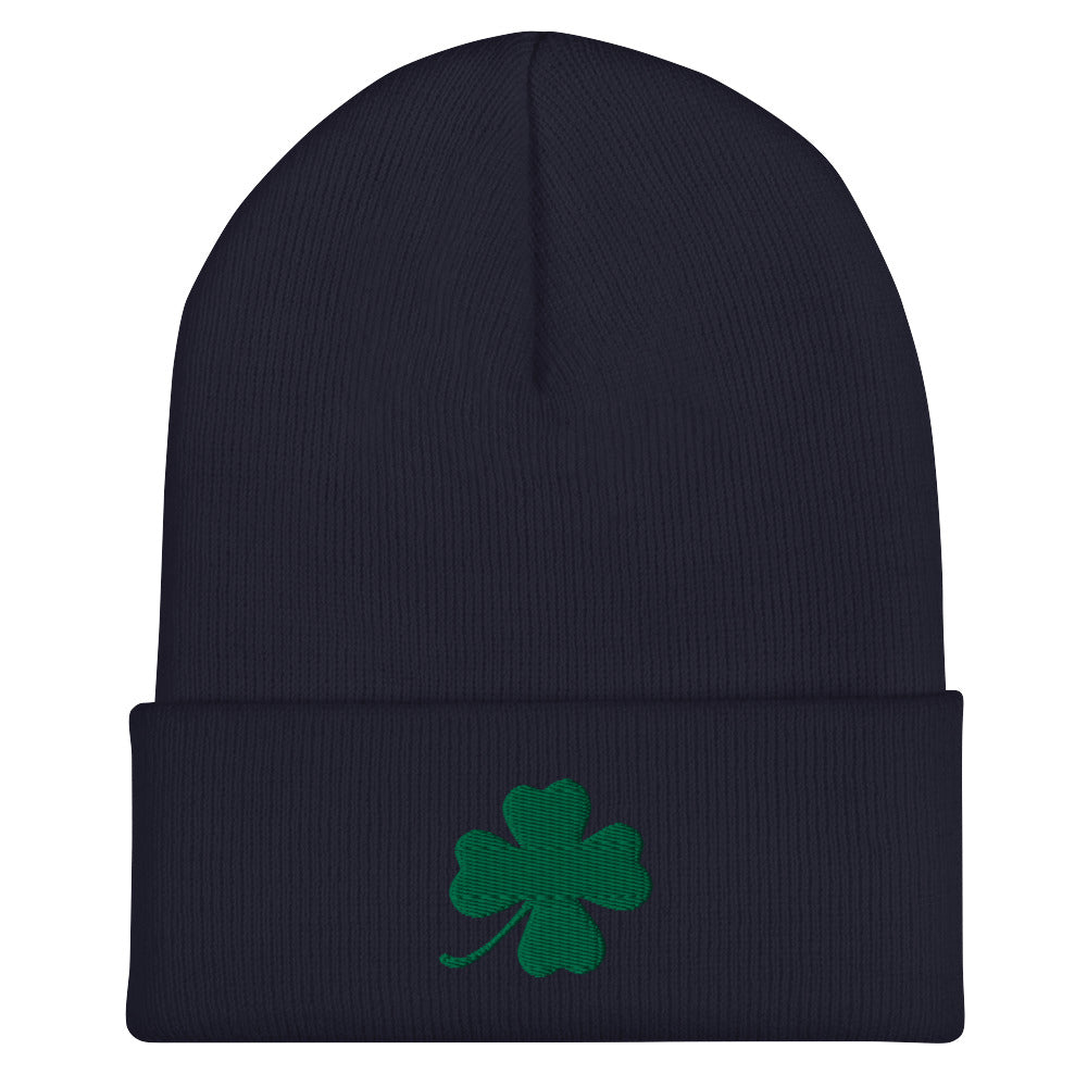 Navy Blue four leaf clover hat - Our Four Leaf Clover Beanie is warm, cozy and just what you need. It comes in a variety of colors with a green four leaf clover, expertly embroidered on the front. Designed by Nina and made just for you! Looking for something personalized? A different embroidery color? Shoot us an email!