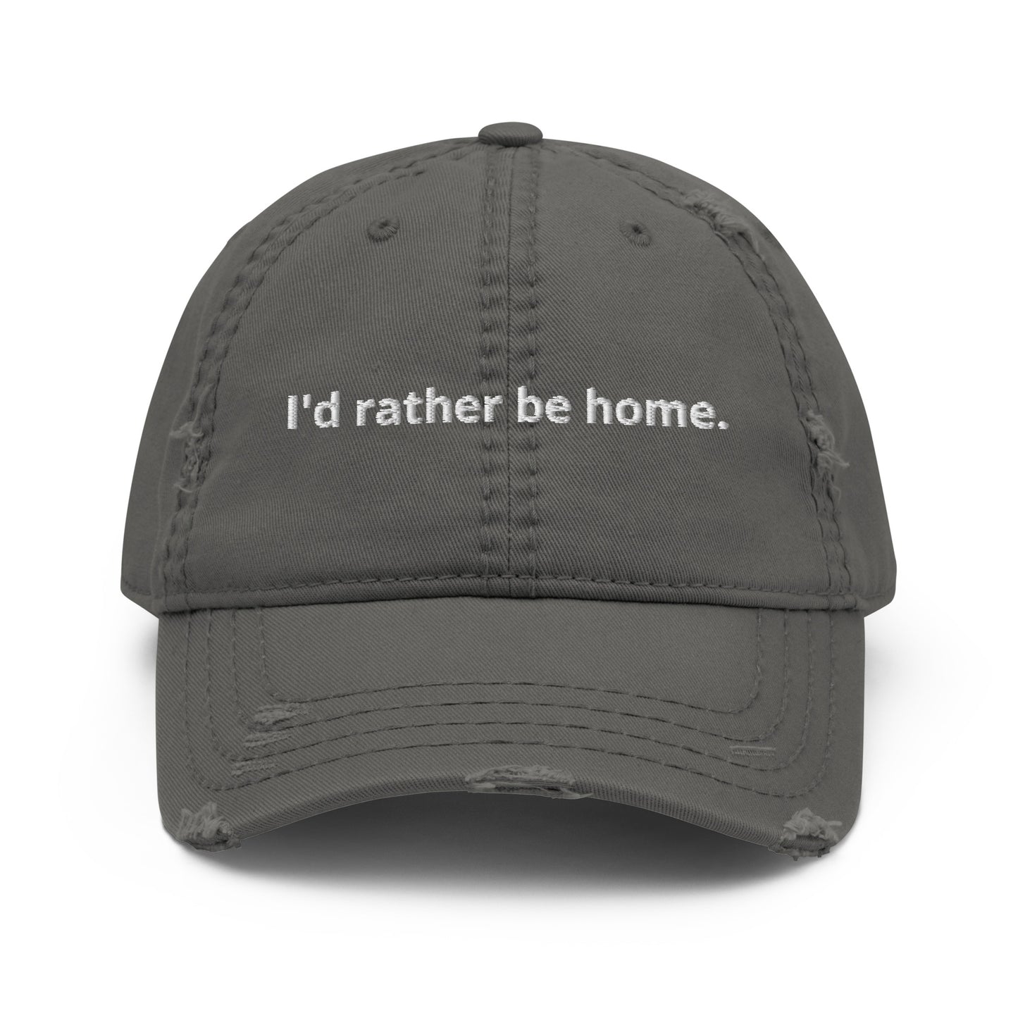 Gray Introvert Hat - Looking for a funny gift for an introvert? A unique hat for everyday streetwear? This I'd Rather Be Home Dad Hat is just what you need. It's a comfortable cotton hat with an adjustable closure and a funny introvert design, expertly embroidered on the front. Designed by Nina and made just for you!