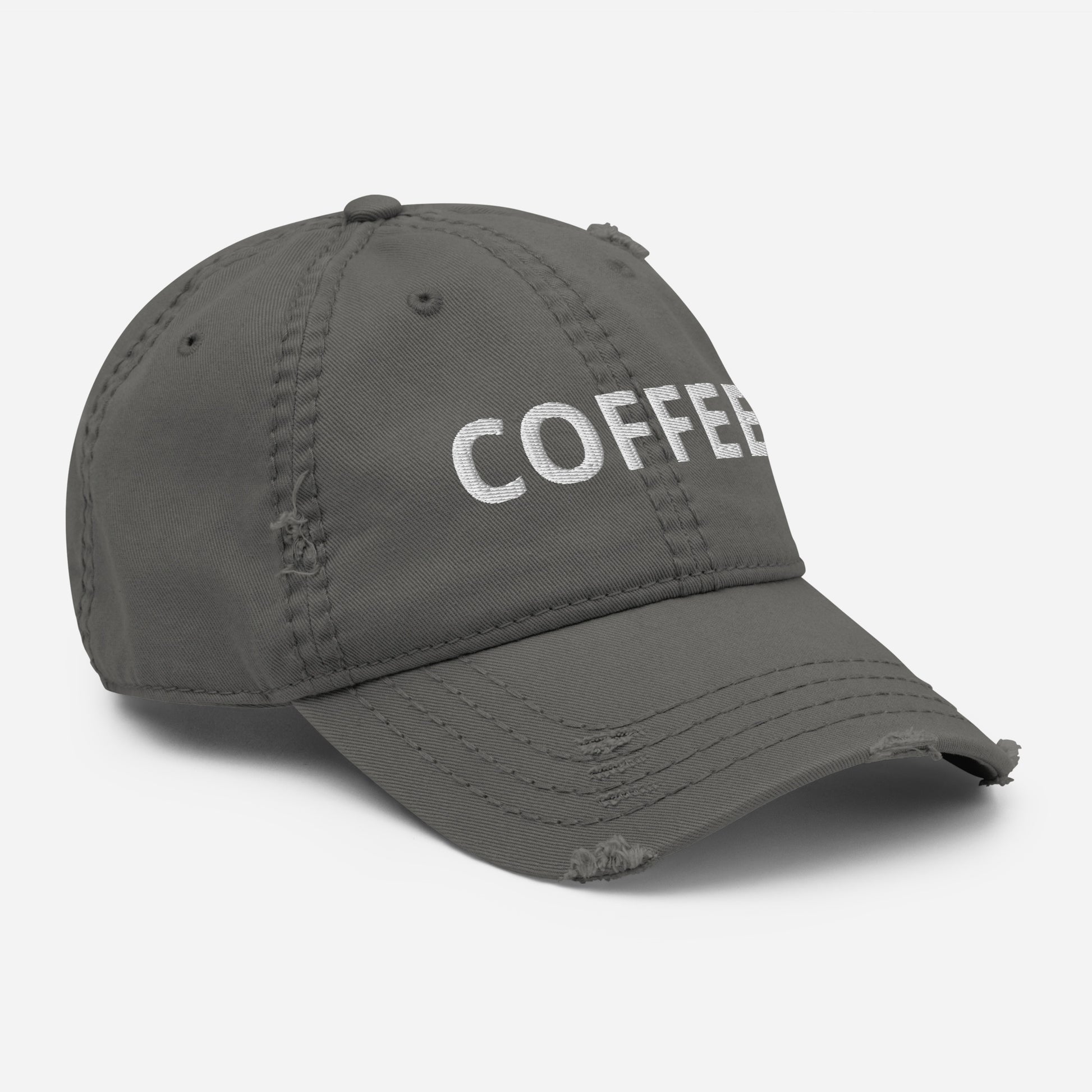 Gray Coffee dad hat - Are you a coffee enthusiast? Looking for a gift for a coffee addict? Our coffee hat is just what you need. It's a classic dad hat that's comfortable, adjustable and expertly embroidered just for you.