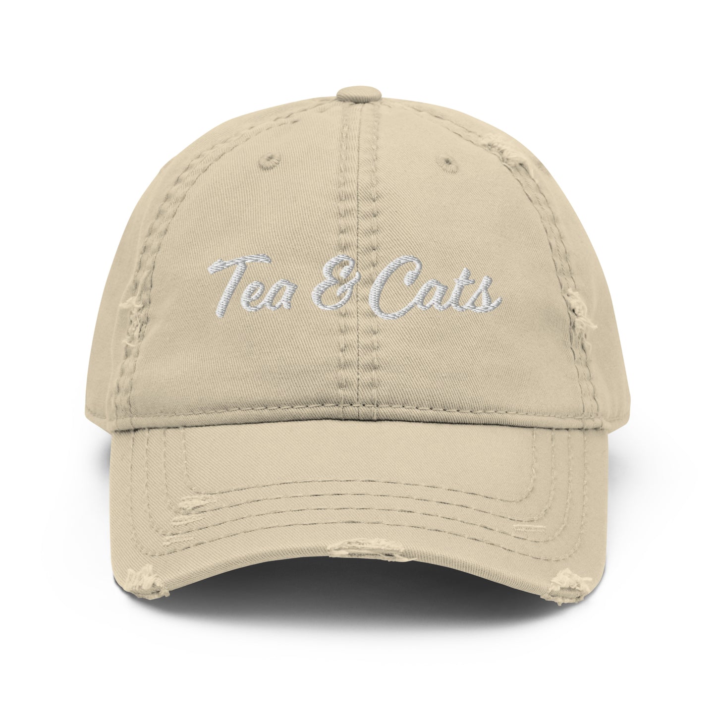 Khaki Tea and Cats Hat - Love cats? Tea drinker? This Tea & Cats Hat is just what you need. It's a comfortable cotton hat with an adjustable closure and "Tea & Cats", expertly embroidered on the front. Stand out in our funny apparel. It's unique, sarcastic, and perfect for everyday foodies. Designed by Nina and made just for you!