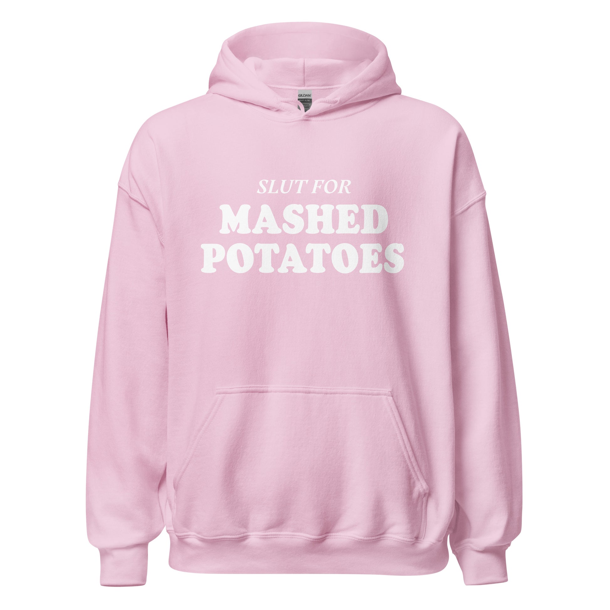 Light Pink Slut For Mashed Potatoes Hoodie - Are you a mashed potato enthusiast? Looking for a gift for a friend? Our Slut For Mashed Potatoes Hoodie is soft, cozy and made just for you! This funny hoodie is perfect for mashed potato lovers and foodies of all kinds.