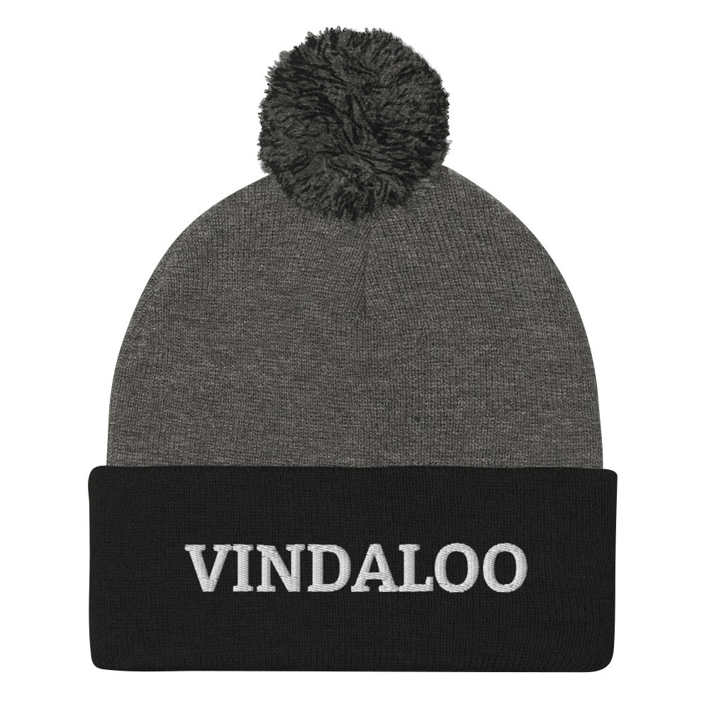 Gray and Black Vindaloo Beanie from Nina's Funky Shop by ninanush - Do you love vindaloo? Looking for a unique foodie hat? This warm and cozy, embroidered pom pom beanie is just what you need. Celebrate your favorite foods in style with this Indian food beanie. The perfect warm foodie hat for vindaloo lovers and foodies of all kinds. Celebrate your favorite foods with nianush.