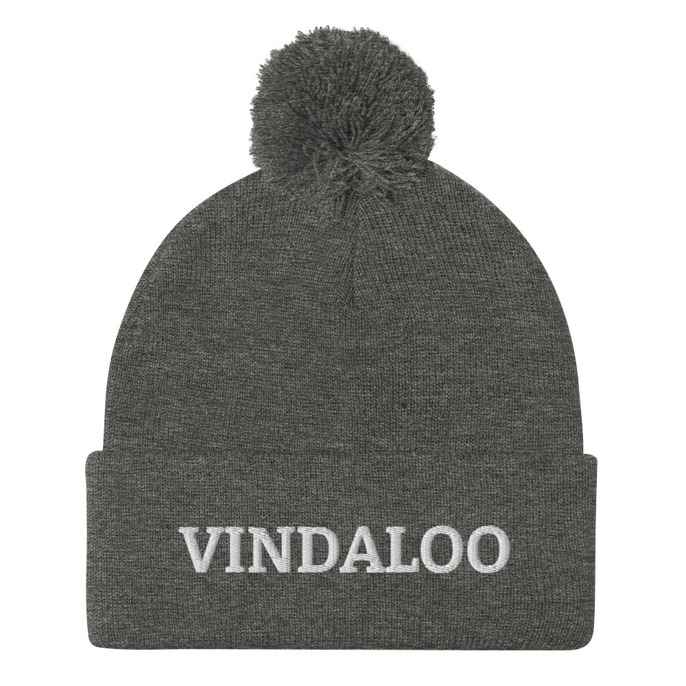 Dark gray Vindaloo Beanie from Nina's Funky Shop by ninanush - Do you love vindaloo? Looking for a unique foodie hat? This warm and cozy, embroidered pom pom beanie is just what you need. Celebrate your favorite foods in style with this Indian food beanie. The perfect warm foodie hat for vindaloo lovers and foodies of all kinds. Celebrate your favorite foods with nianush.
