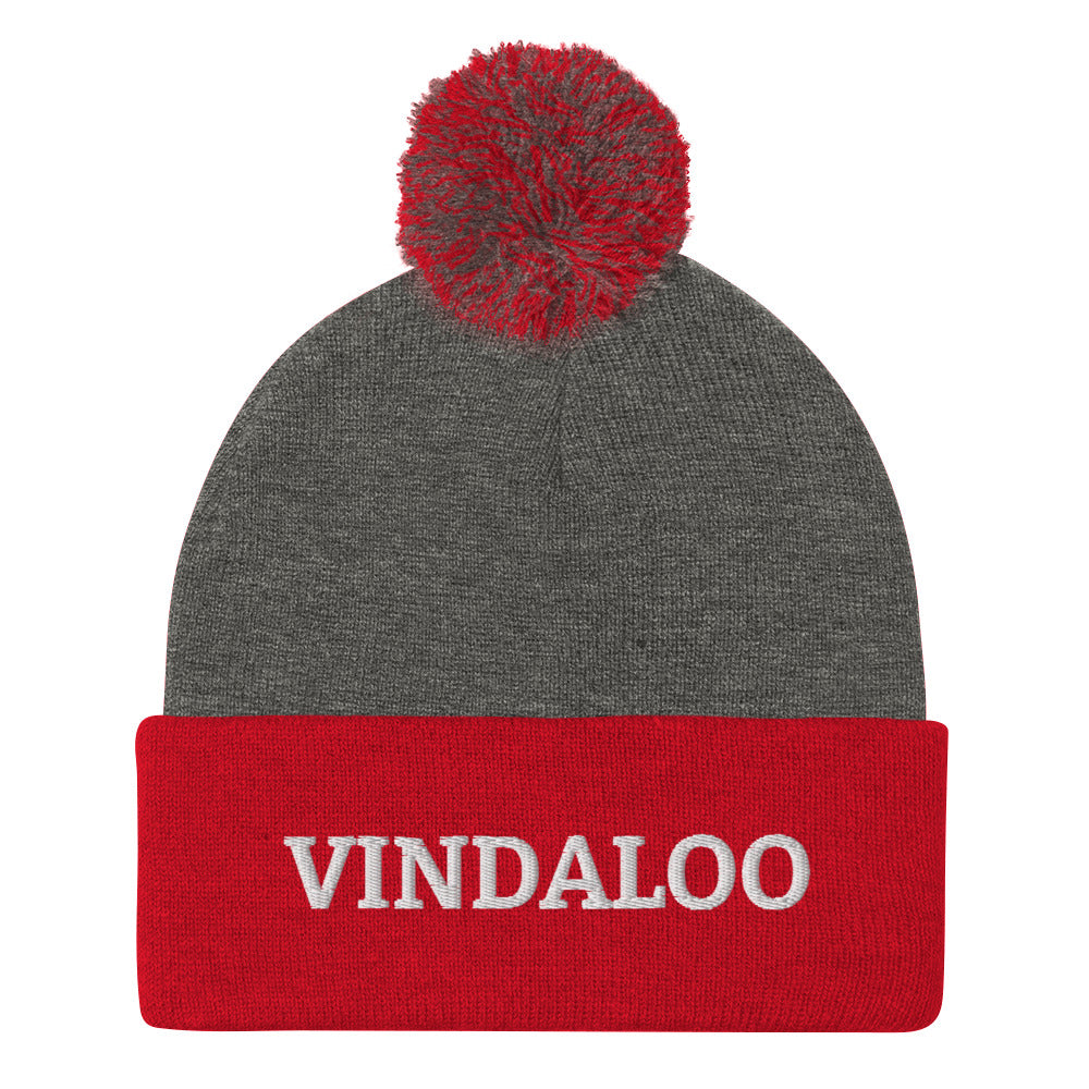 Red and gray Vindaloo Beanie from Nina's Funky Shop by ninanush - Do you love vindaloo? Looking for a unique foodie hat? This warm and cozy, embroidered pom pom beanie is just what you need. Celebrate your favorite foods in style with this Indian food beanie. The perfect warm foodie hat for vindaloo lovers and foodies of all kinds. Celebrate your favorite foods with nianush.