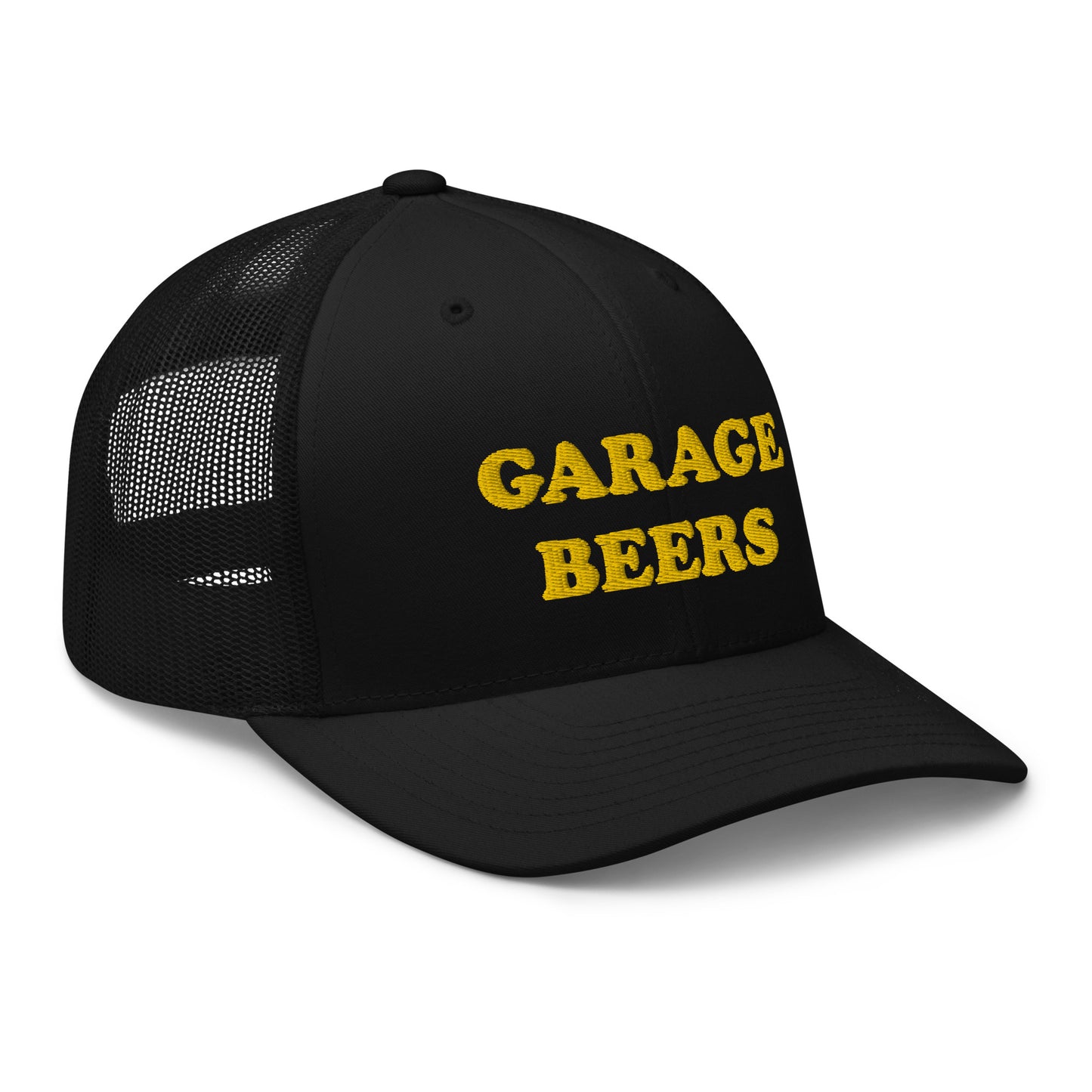 Black Garage Beers Trucker Hat from Nina's Funky Shop - Love Beer? Looking for a funny gift for a friend? This Garage Beers Trucker Hat is comfortable, has a convenient adjustable closure and comes in a variety of colors with "garage beers", expertly embroidered on the front. It's a funny trucker hat for everyday beer lovers.