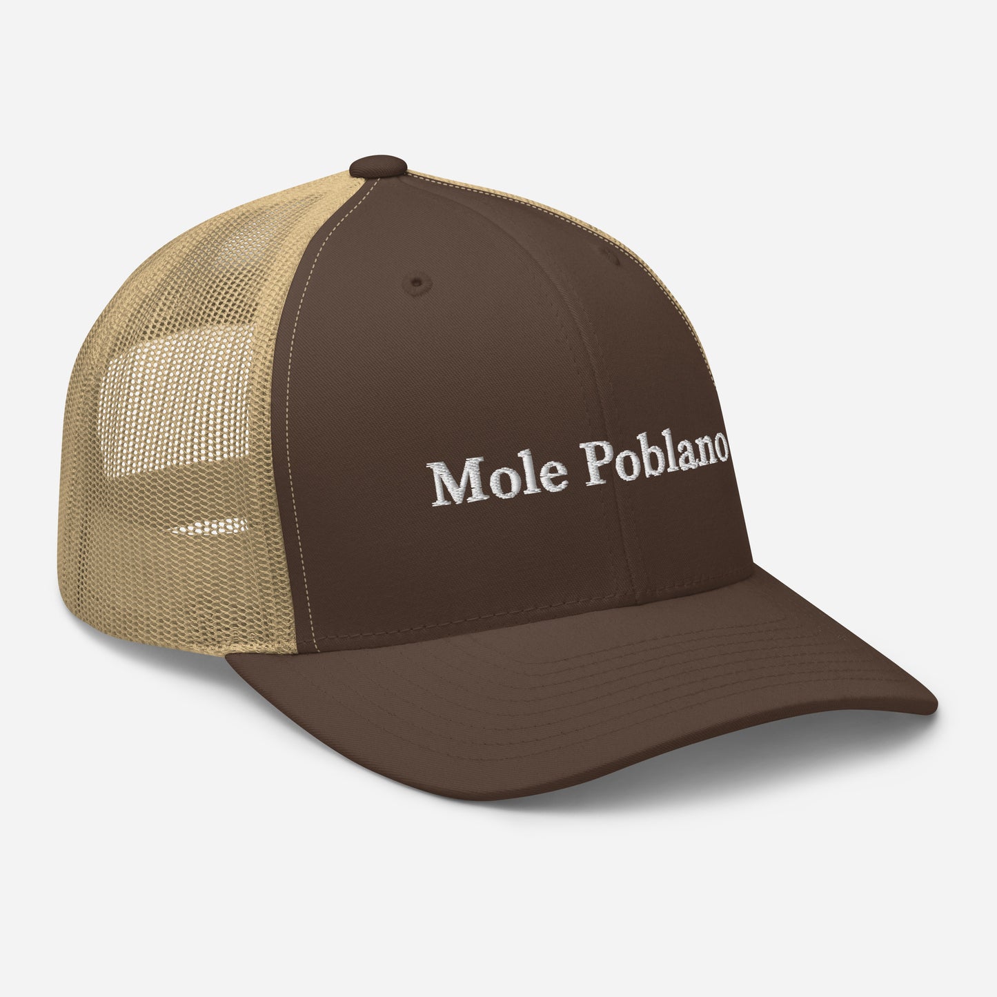 Brown and Khaki Mole Poblano Trucker Hat from Nina's Funky Shop by ninanush - Love mole poblano? Looking for a fun foodie gift? This mole poblano hat is comfortable, comes in a variety of colors with a convenient adjustable closure. This embroidered trucker hat celebrates the ancient traditional dish of Mexico, mole poblano. Stand out and eat your favorite foods in our unique foodie apparel.