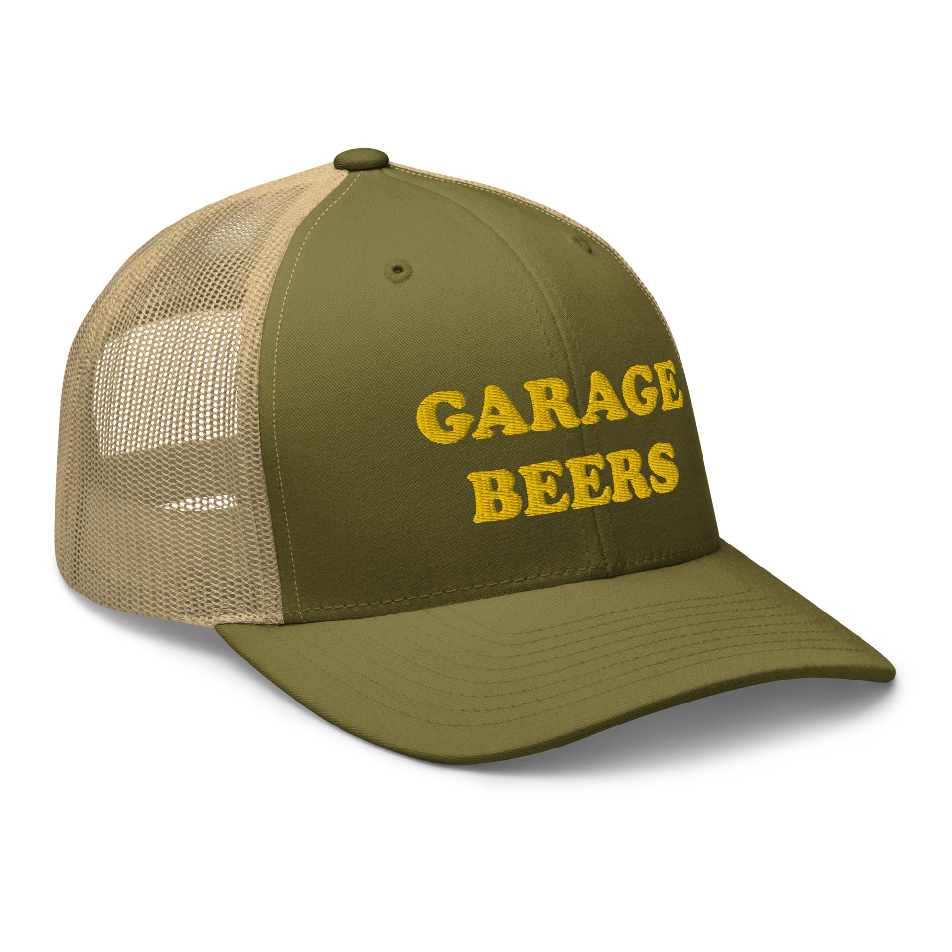 Green Garage Beers Trucker Hat from Nina's Funky Shop - Love Beer? Looking for a funny gift for a friend? This Garage Beers Trucker Hat is comfortable, has a convenient adjustable closure and comes in a variety of colors with "garage beers", expertly embroidered on the front. It's a funny trucker hat for everyday beer lovers.