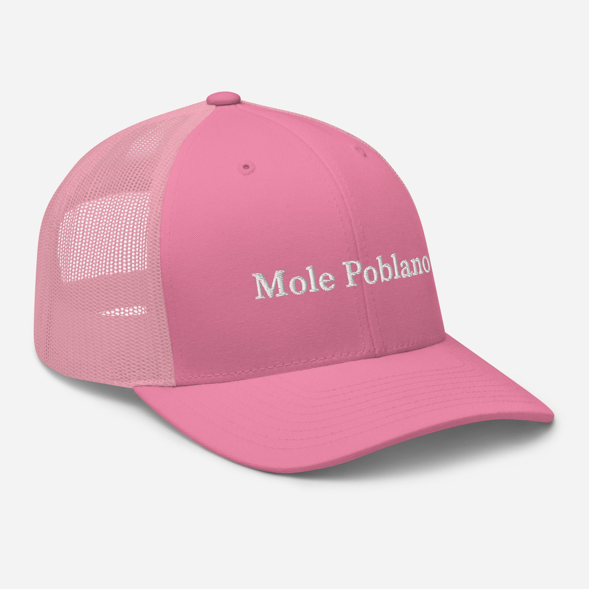 Pink Mole Poblano Trucker Hat from Nina's Funky Shop by ninanush - Love mole poblano? Looking for a fun foodie gift? This mole poblano hat is comfortable, comes in a variety of colors with a convenient adjustable closure. This embroidered trucker hat celebrates the ancient traditional dish of Mexico, mole poblano. Stand out and eat your favorite foods in our unique foodie apparel.