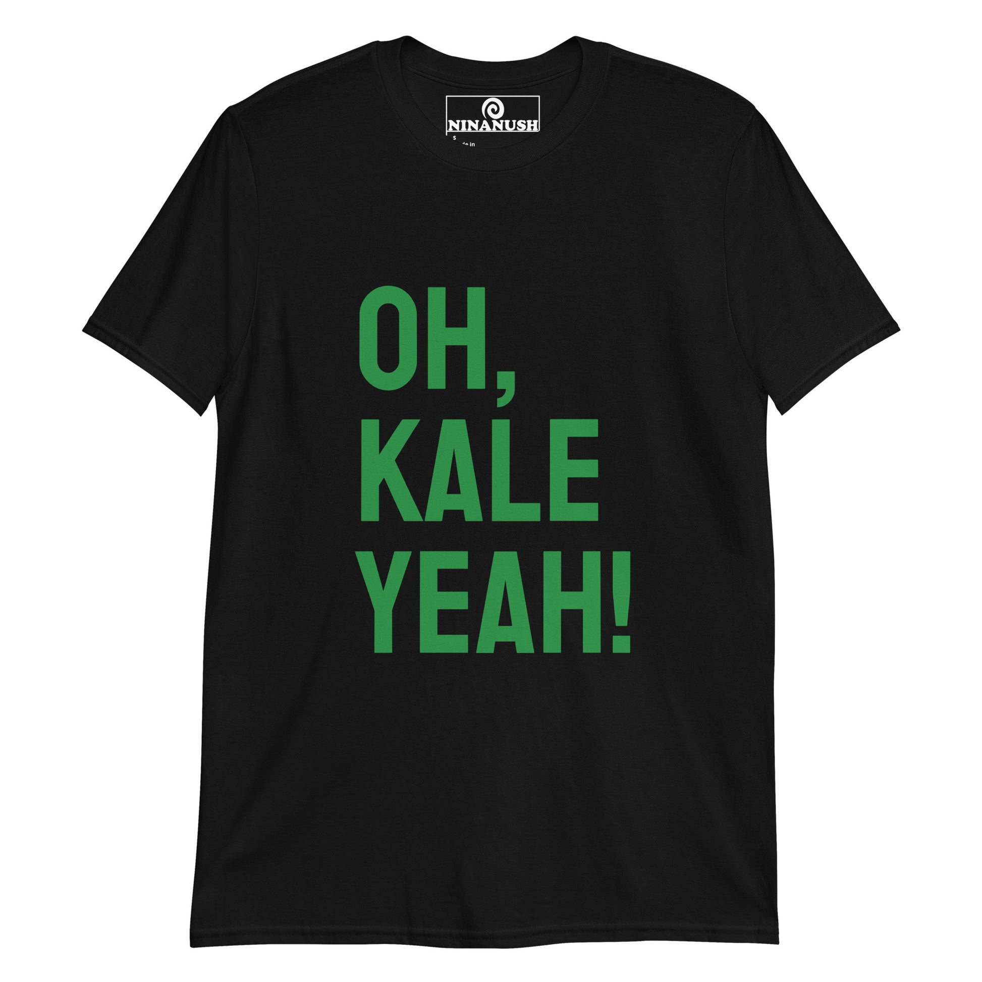 Black oh, kale yeah! t-shirt from Nina's Funky Shop by ninanush - This kale t-shirt is a cotton tee that comfortable and stands out with a quirky kale exclamation. It's a funny food t-shirt for kale enthusiasts and weird t-shirt lovers of all kinds. Add a little personality to your everyday outfits with this Oh, Kale Yeah! Shirt. It's designed by Nina and made just for you.