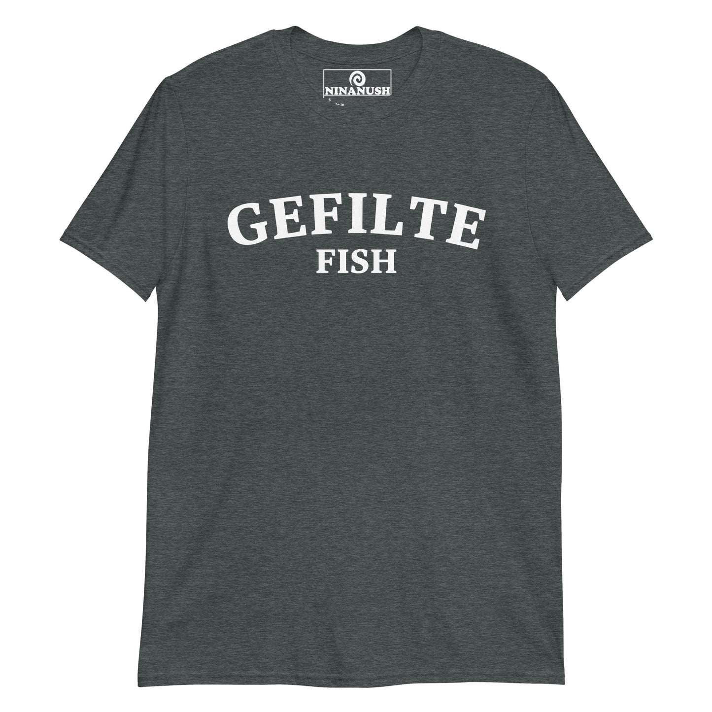 Gray gefilte fish shirt - If you love classic Ashkenazi food like gefilte fish, make a statement in this gefilte fish t-shirt. It's a funny Jewish food shirt that is soft, comfortable and sure to turn heads. Show your love for traditional Eastern European Jewish food in this weird foodie t-shirt. A quirky everyday tee or funny gift for an Ashkenazi.