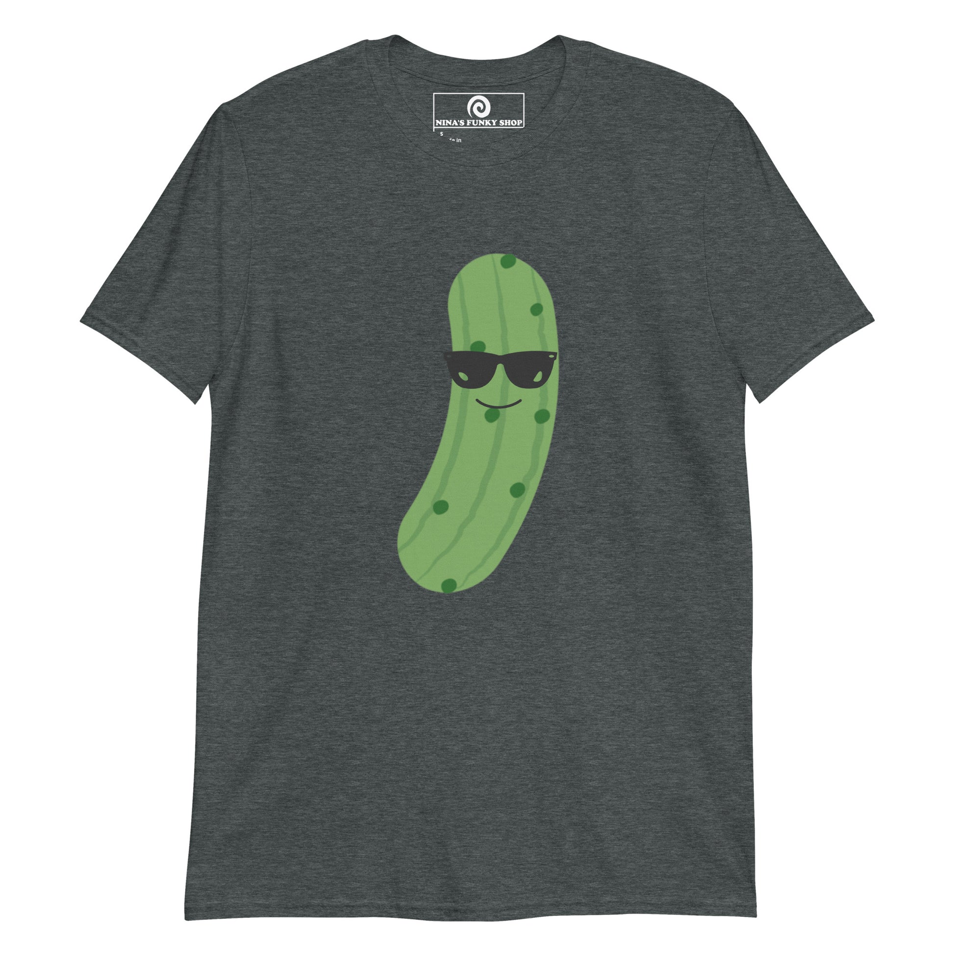 Dark Gray Funny Pickle T-shirt - Our Cool Pickle T-shirt is soft, comfortable and comes in a variety of colors with a funny pickle design, expertly printed on the front. The perfect graphic tee for pickle lovers and foodies of all kinds. Stand out in our sarcastic graphic tees and funny foodie apparel. Designed by Nina and made just for you!