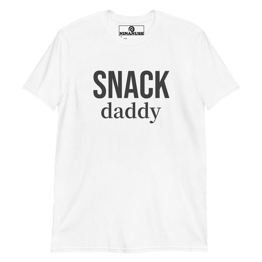 White snack daddy t-shirt - This snack daddy t-shirt is designed for snack dealers, snack daddies, and snack lovers of all kinds. It's a comfortable and soft cotton t-shirt with a funny design for snack daddies. Wear this funny foodie tee and proudly show your love of snacks or give it as a funny fathers day gift to a snack dealer dad.