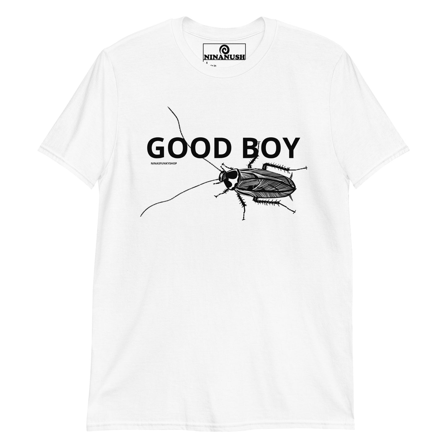 White Cockroach Good Boy T-shirt from Nina's Funky Shop by ninanush - Good boys come in all shapes and sizes! This funky cockroach t-shirt is soft and comfortable with a totally unique, hand drawn design. It's a funny t-shirt for insect enthusiasts and statement graphic tee that's sure to turn heads. Give this shirt as a sarcastic gift or add a little personality to your everyday style.