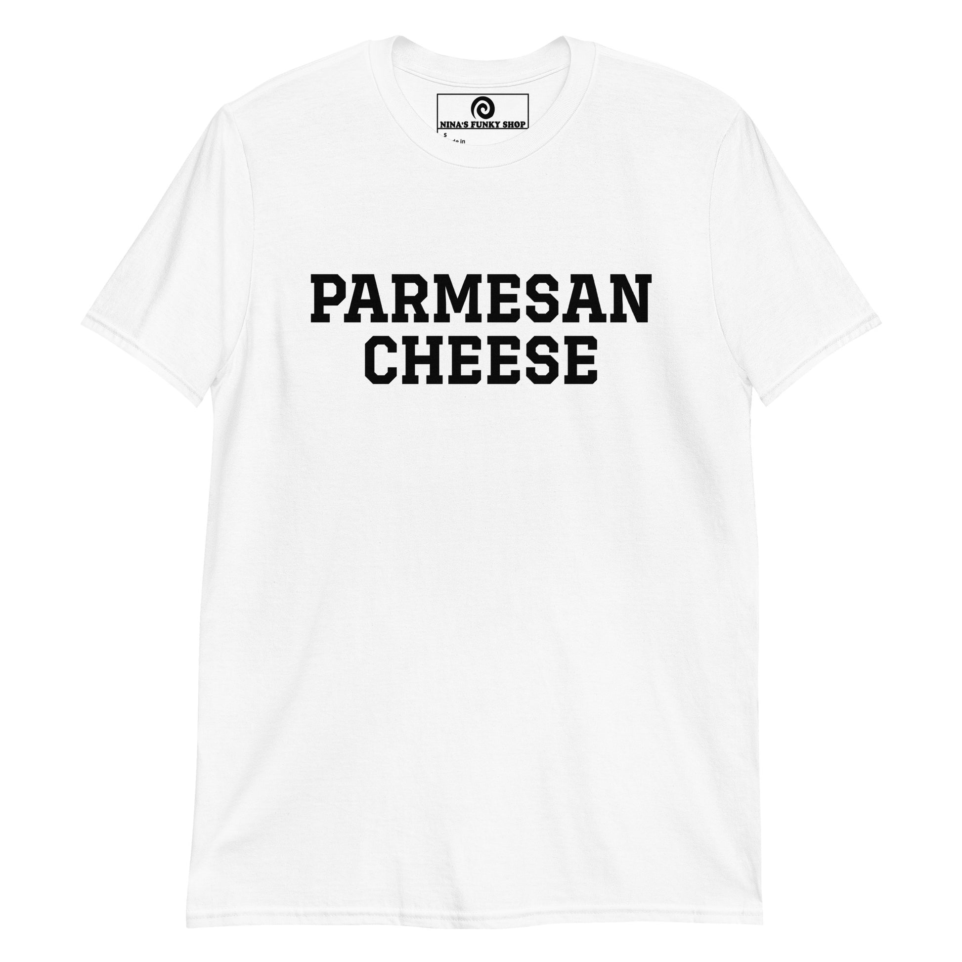 White Parmesan Cheese T-Shirt - Love Parmesan Cheese? Looking for a gift for cheese enthusiast? Our Parmesan Cheese T-Shirt is soft, comfortable and just what you need. It's a funny college style t-shirt that's perfect for cheese lovers and foodies of all kinds.