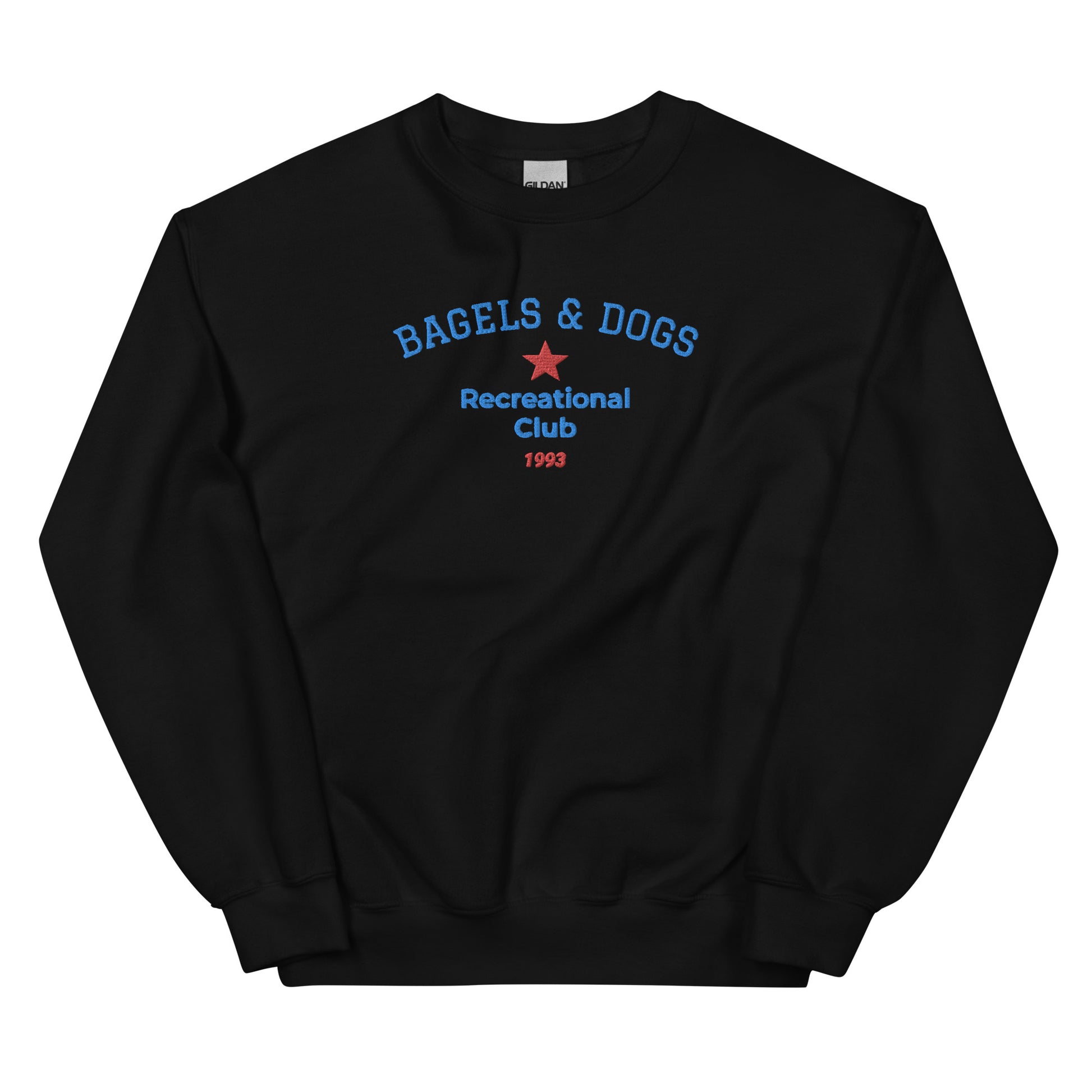 Black bagels and dogs club sweatshirt from Nina's Funky Shop by ninanush - Do you love bagels and dogs? Looking for a funny gift for a friend? Our Bagels and Dogs Recreational Club Crewneck Sweatshirt is soft, comfortable and just what you need. It's a unisex sweatshirt that comes in a variety of colors with "Bagels And Dogs Recreational Club 1993", expertly embroidered on the front.