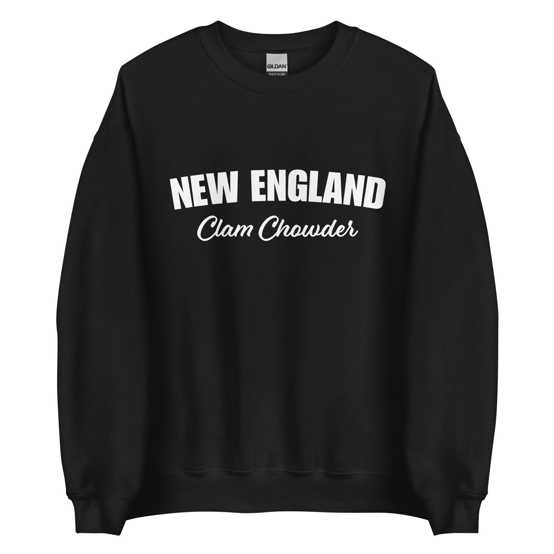 Black New England Clam Chowder Sweatshirt from Nina's Funky Shop by ninanush - Do you love New England Clam Chowder? Looking for a gift for your favorite New Englander? Introducing our New England Clam Chowder Sweatshirt! It's soft, comfortable and a funny foodie sweatshirt for Chowder lovers. This crew neck sweatshirt comes in a variety of colors with "New England Clam Chowder" on the front.