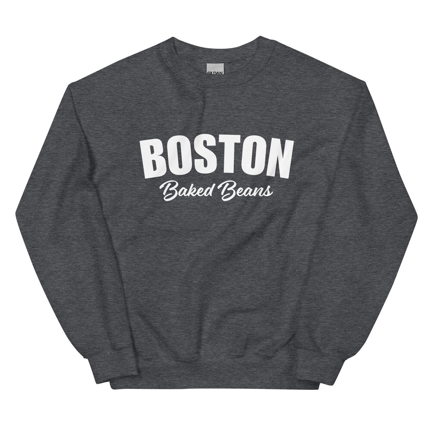 Dark Gray Boston Baked Beans Sweatshirt from Nina's Funky Shop by ninanush - Fan of Boston Baked Beans? Need a fun gift for a New Englander? Introducing our Boston Baked Beans Sweatshirt! It's a funny foodie sweatshirt for Baked Beans. This unisex, varsity sweatshirt comes in a variety of colors with the words "Boston Baked Beans" on the front. Eat baked beans in style in this foodie sweatshirt.