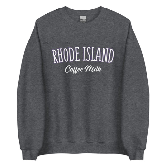 Dark Gray Rhode Island Coffee Milk Sweatshirt from Nina's Funky Shop by ninanush - Love coffee milk? Looking for a fun Rhode Island Gift? Introducing our Rhode Island Coffee Milk Sweatshirt! It's a fun sweatshirt for coffee milk lovers with the words "Rhode Island Coffee Milk" on the front. The perfect Rhode Island sweatshirt for cozy nights in or stand out streetwear for New England foodies.