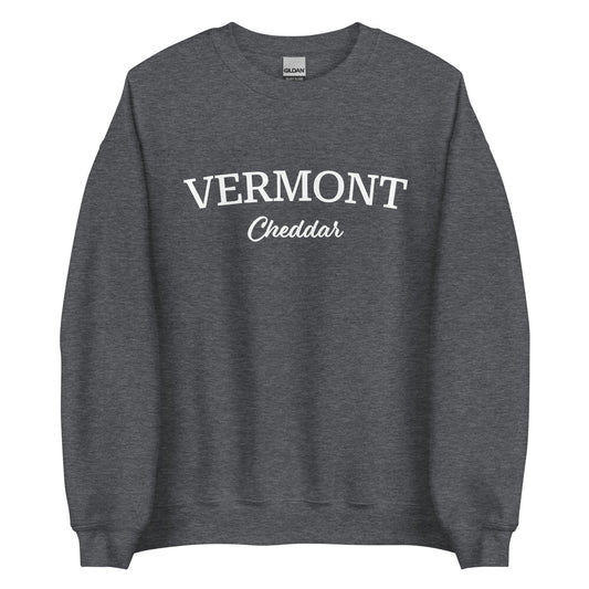Dark Gray Vermont Cheddar Sweatshirt from Nina's Funky Shop by ninanush - Do you love cheddar cheese? Looking for a food themed gift? Introducing our Vermont Cheddar Sweatshirt! It's a New England foodie sweatshirt for cheddar cheese lovers like you. This Vermont varsity sweatshirt is unisex and perfect for Vermonters. It's a cheddar enthusiast sweatshirt is designed by Nina and made just for you.